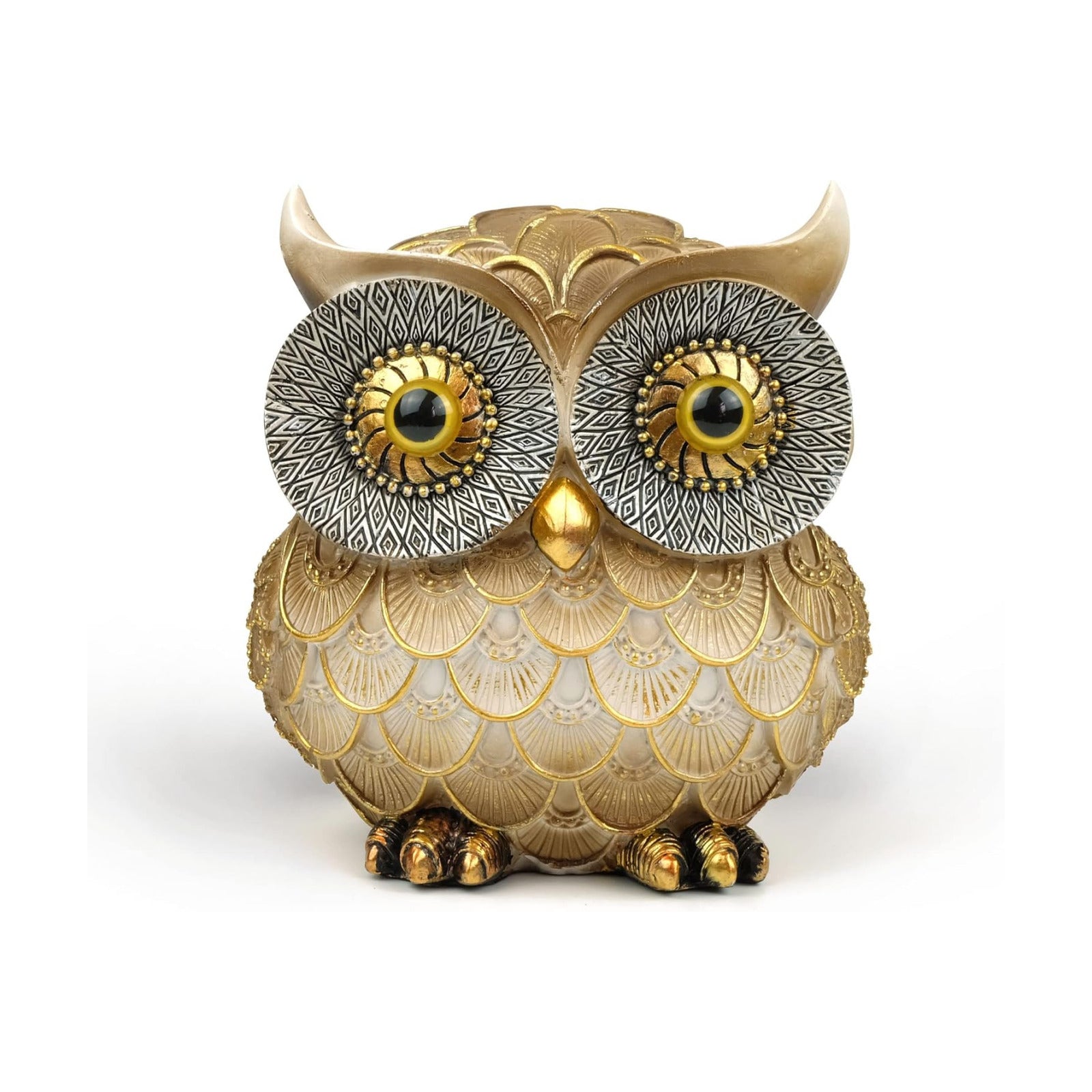 4.2" Vintage Gold Resin Owl Figurine / Retro Gold / Small