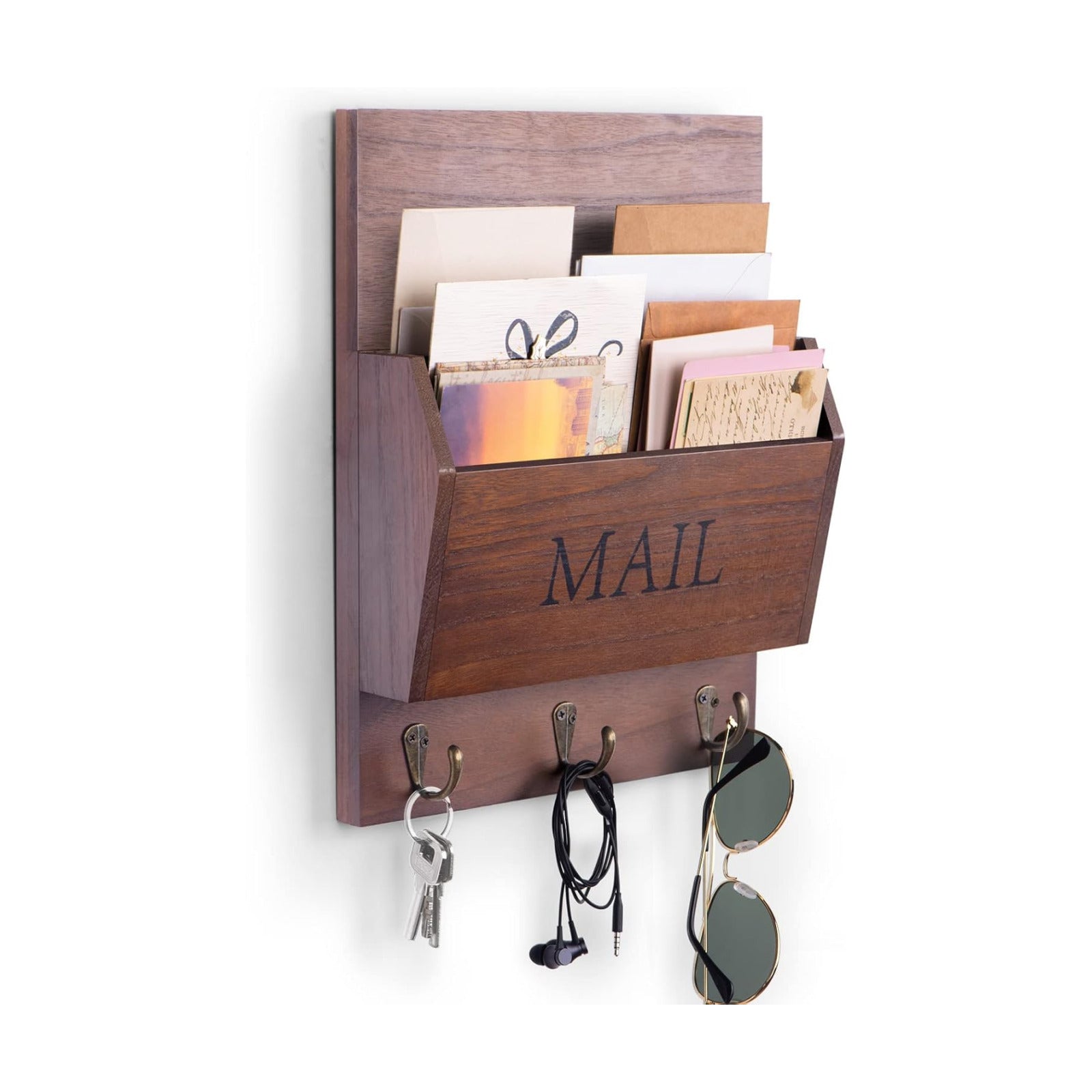 Wooden Mail Holder / Dark Brown / Wall Mount