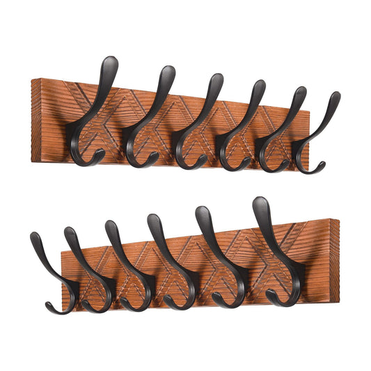 SKOLOO Coat Rack Wall Mount - Antique Wooden Carved- X Cross Coat Hook,Pack of 2, Wall Coat Hanger with 6 Hooks for