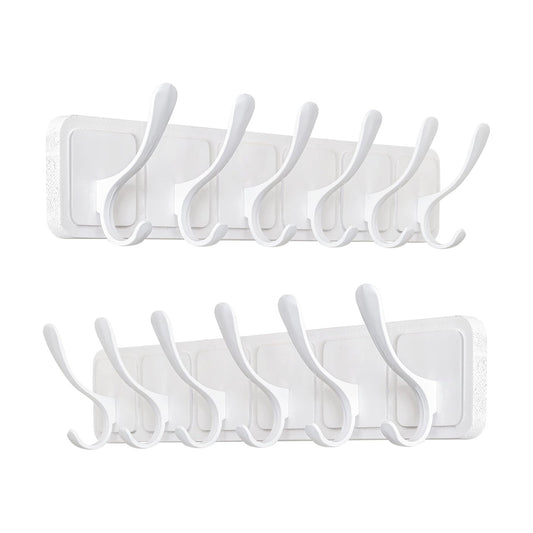 SKOLOO Coat Rack Wall Mount - Scandi-Style Wooden Carved-Block Coat Hook,Pack of 2, Wall Coat Hanger with 6 Hooks for