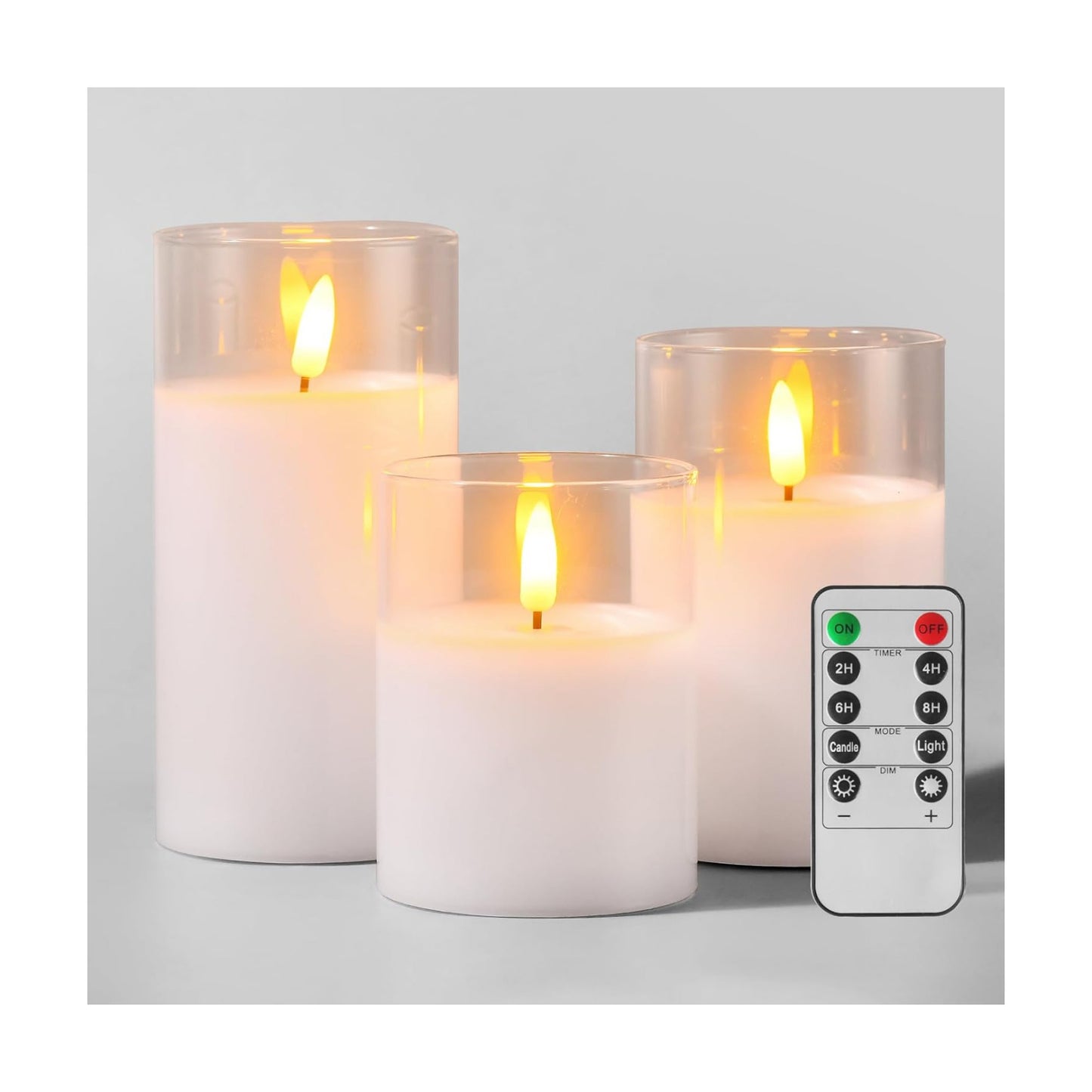 Tyawon Glass Battery Operated LED Flameless Candles with Remote and Timer, Real Wax Candles Warm Color Flickering Light