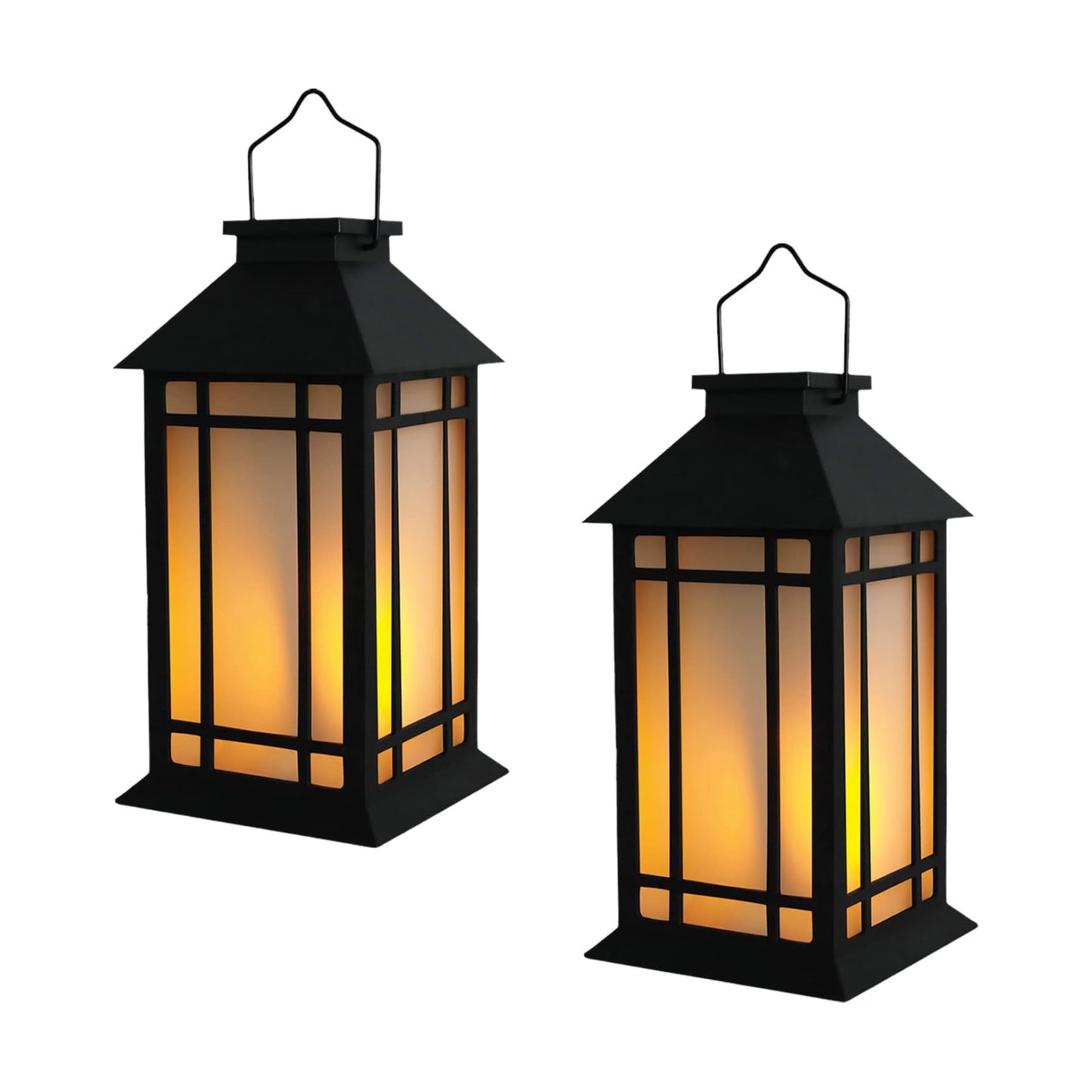 Bdor 13 Inch Outdoor Decorative Lanterns with LED Candle Timer 2 Pack Black | Battery powered convenience, cozy