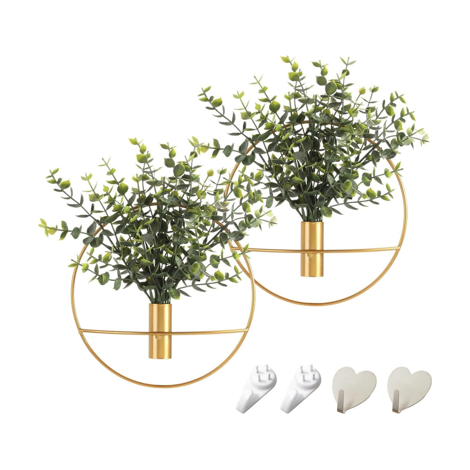 Mounted Artificial Flowers / 08-greenery-eucalyptus - Gold Ring / S 7.8inch / Set of 2