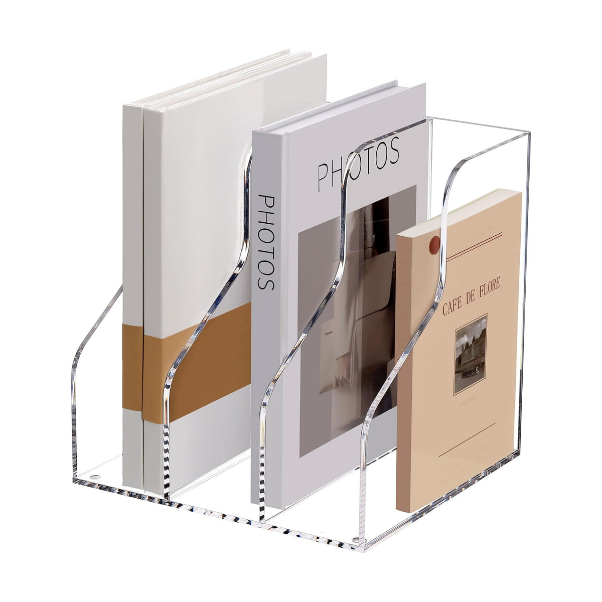 SANRUI Acrylic File Organizer, Clear Magazine Holder with 3-Section, A4 | Desk Organizer with 2.76"-Wide Compartments