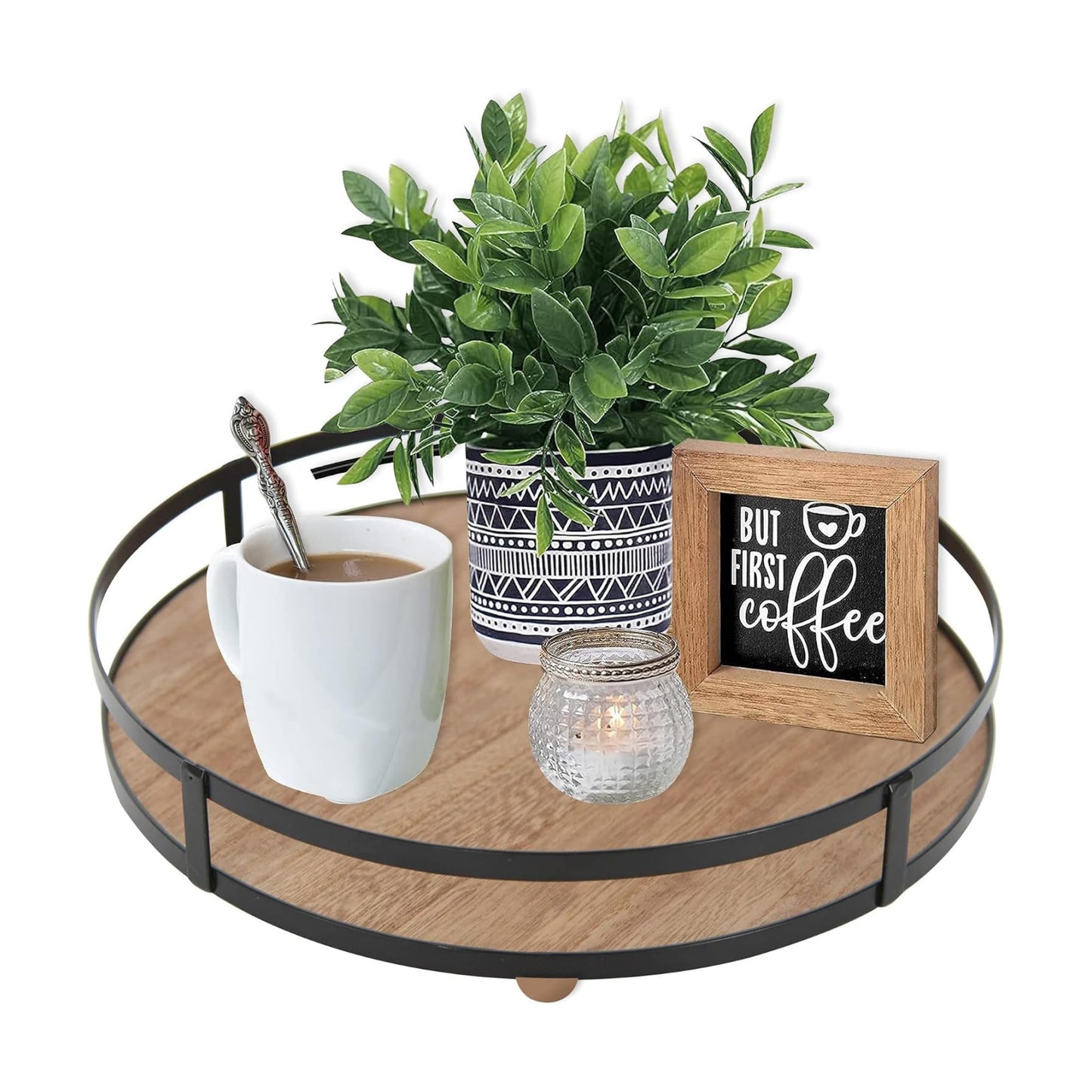 Metal Handle-Decorative Trays / Brown / 12 Inch
