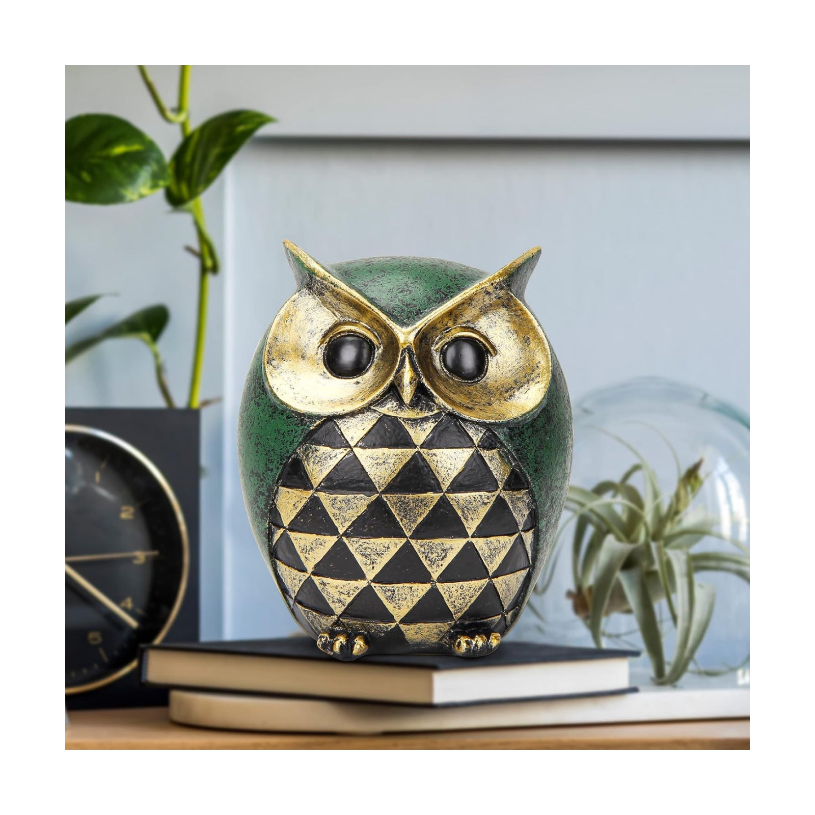 Owl Statue / Owl Decor for Modern Bathroom Bookshelf Bedroom Mantle Living Room Home / Green