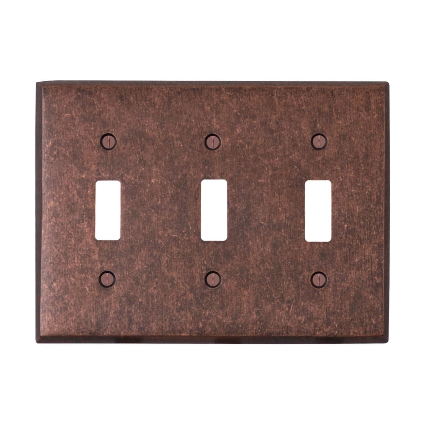 Mottled Antique Copper Outlet Wall Plate | 3 Toggle | 6.25" x 4.5" | Hand-Polished Brass Construction | Electrical