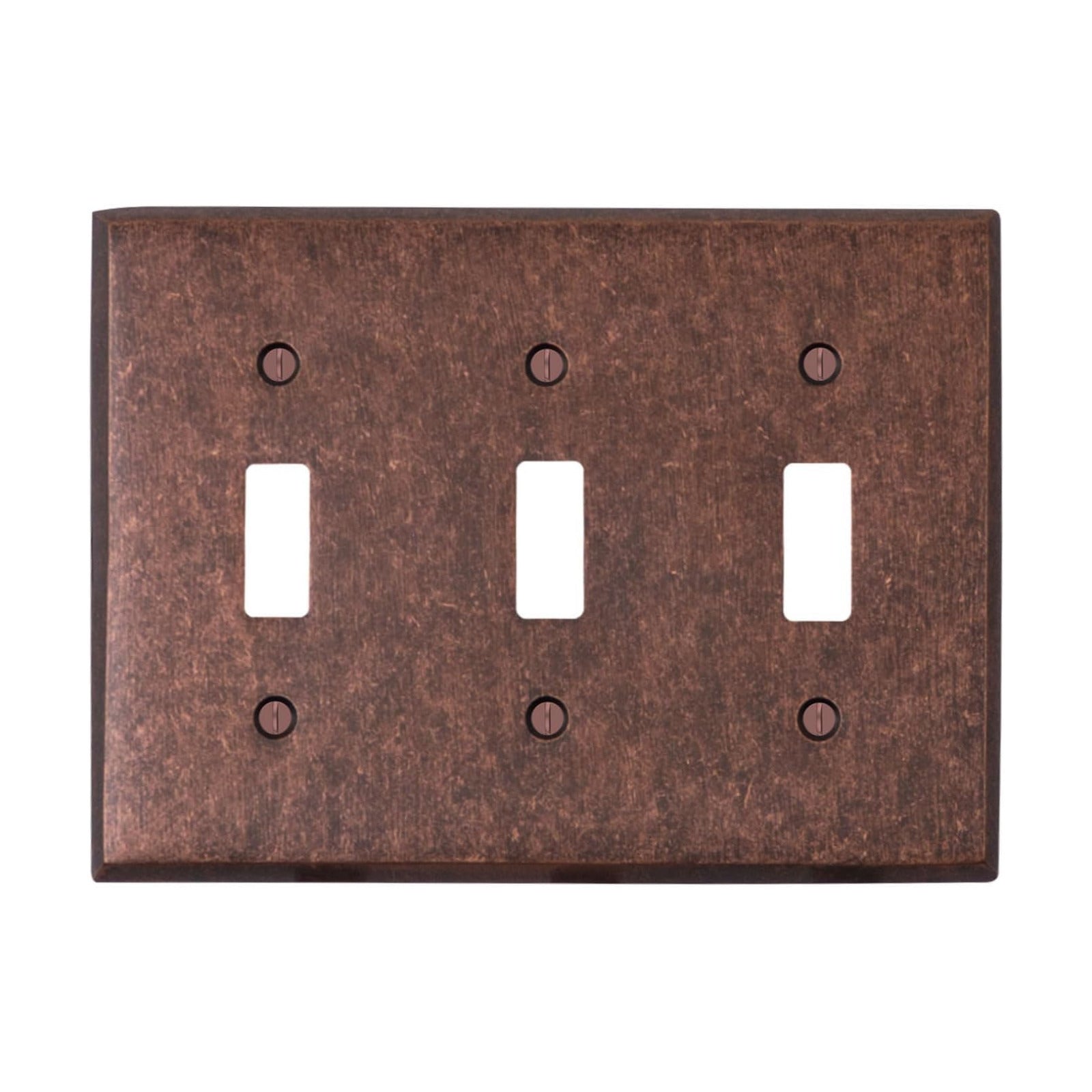 Mottled Antique Copper Outlet Wall Plate | 3 Toggle | 6.25" x 4.5" | Hand-Polished Brass Construction | Electrical