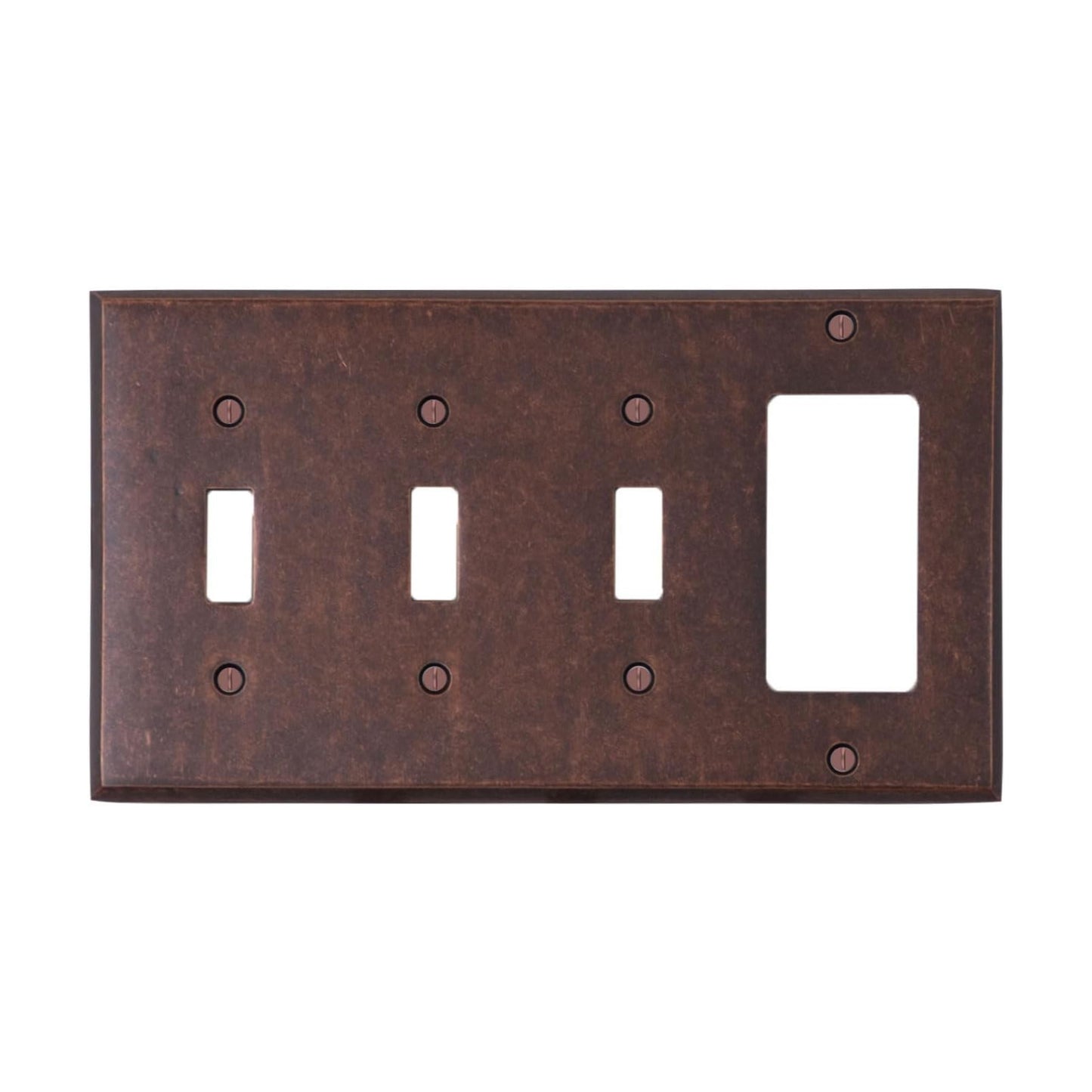 Mottled Antique Copper Outlet Wall Plate | 3 Toggle - 1 GFI Rocker | 8.25" x 4.5" | Hand-Polished Brass Construction