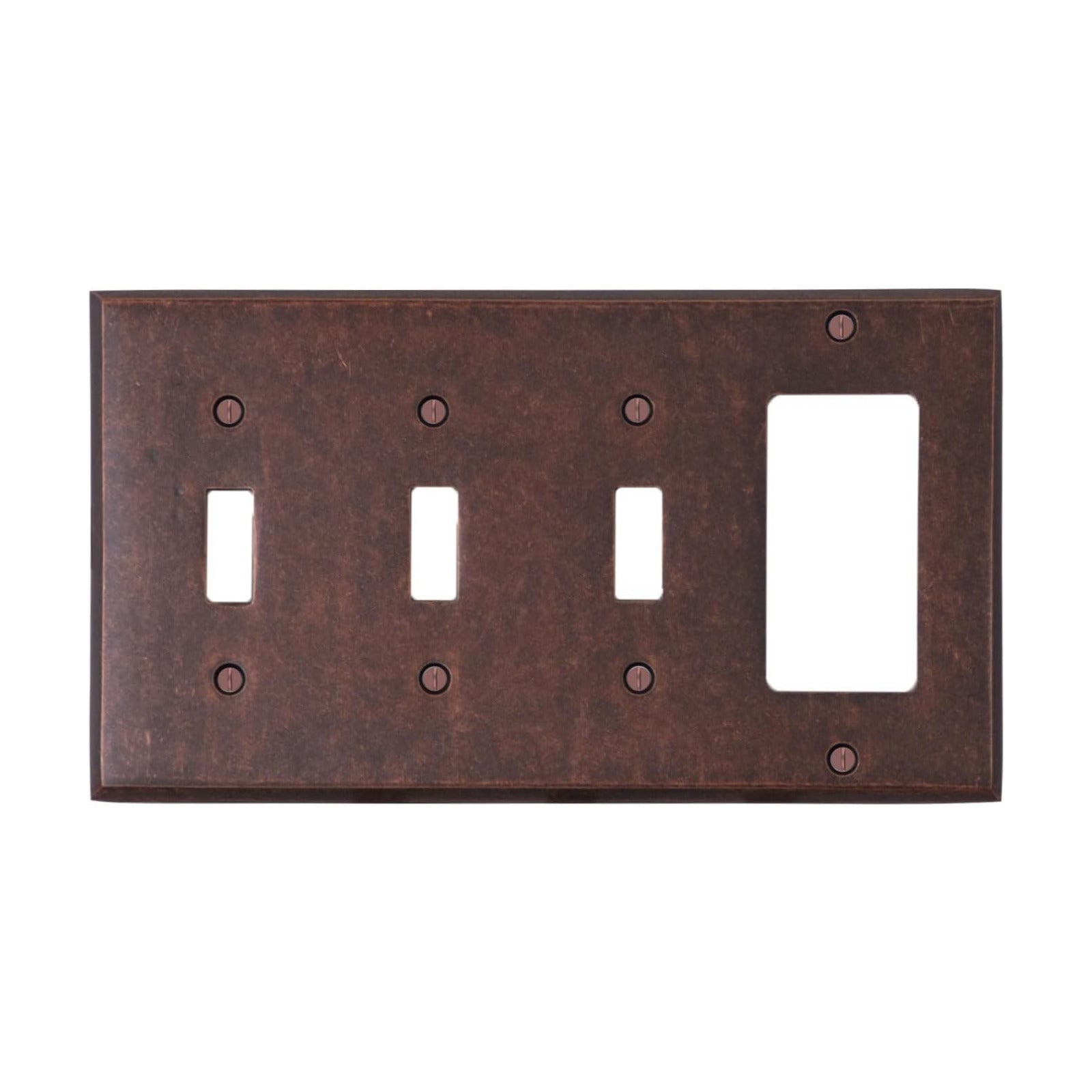 Mottled Antique Copper Outlet Wall Plate | 3 Toggle - 1 GFI Rocker | 8.25" x 4.5" | Hand-Polished Brass Construction