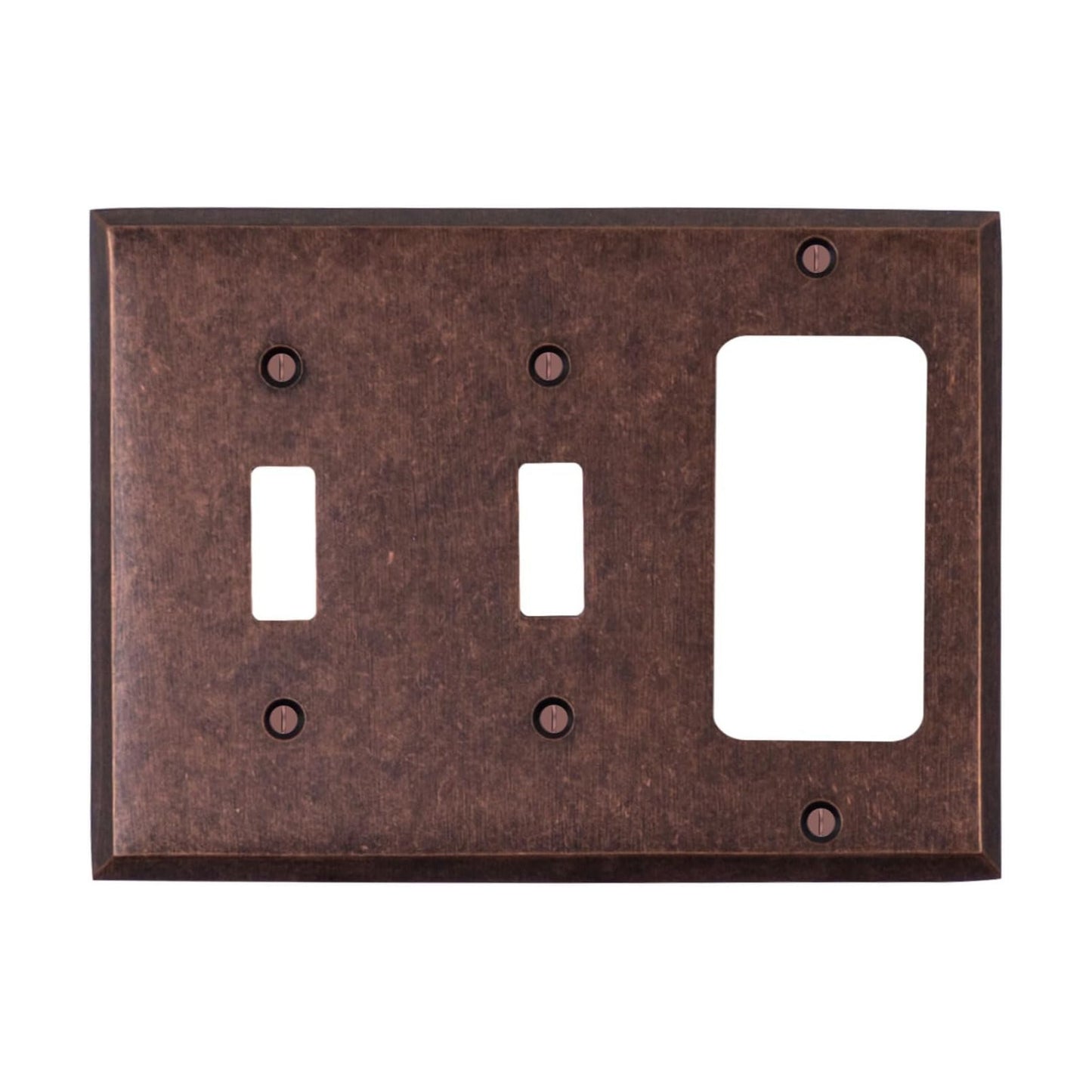 Mottled Antique Copper Outlet Wall Plate | 2 Toggle - 1 GFI Rocker | 6.25" x 4.5" | Hand-Polished Brass Construction