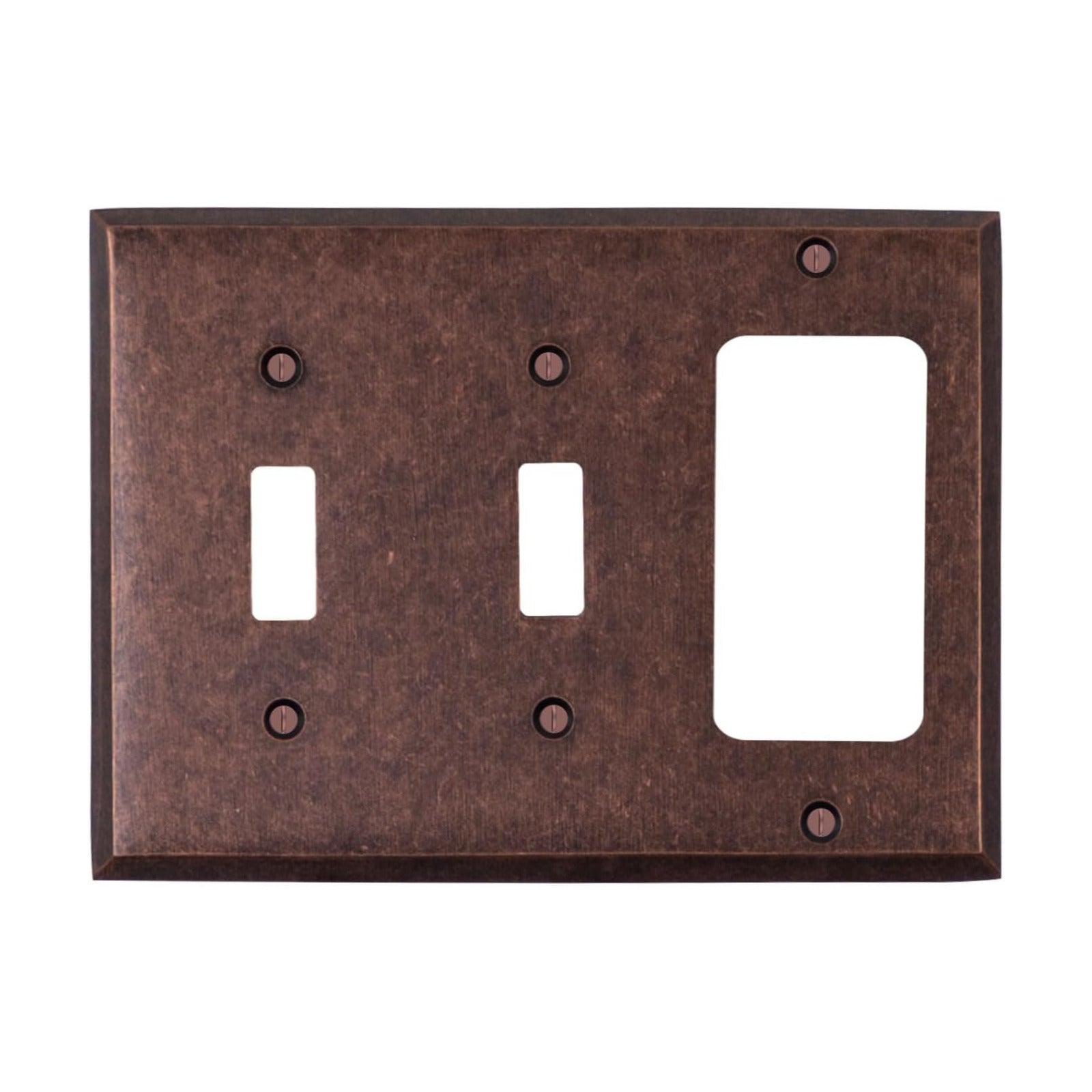 Mottled Antique Copper Outlet Wall Plate | 2 Toggle - 1 GFI Rocker | 6.25" x 4.5" | Hand-Polished Brass Construction