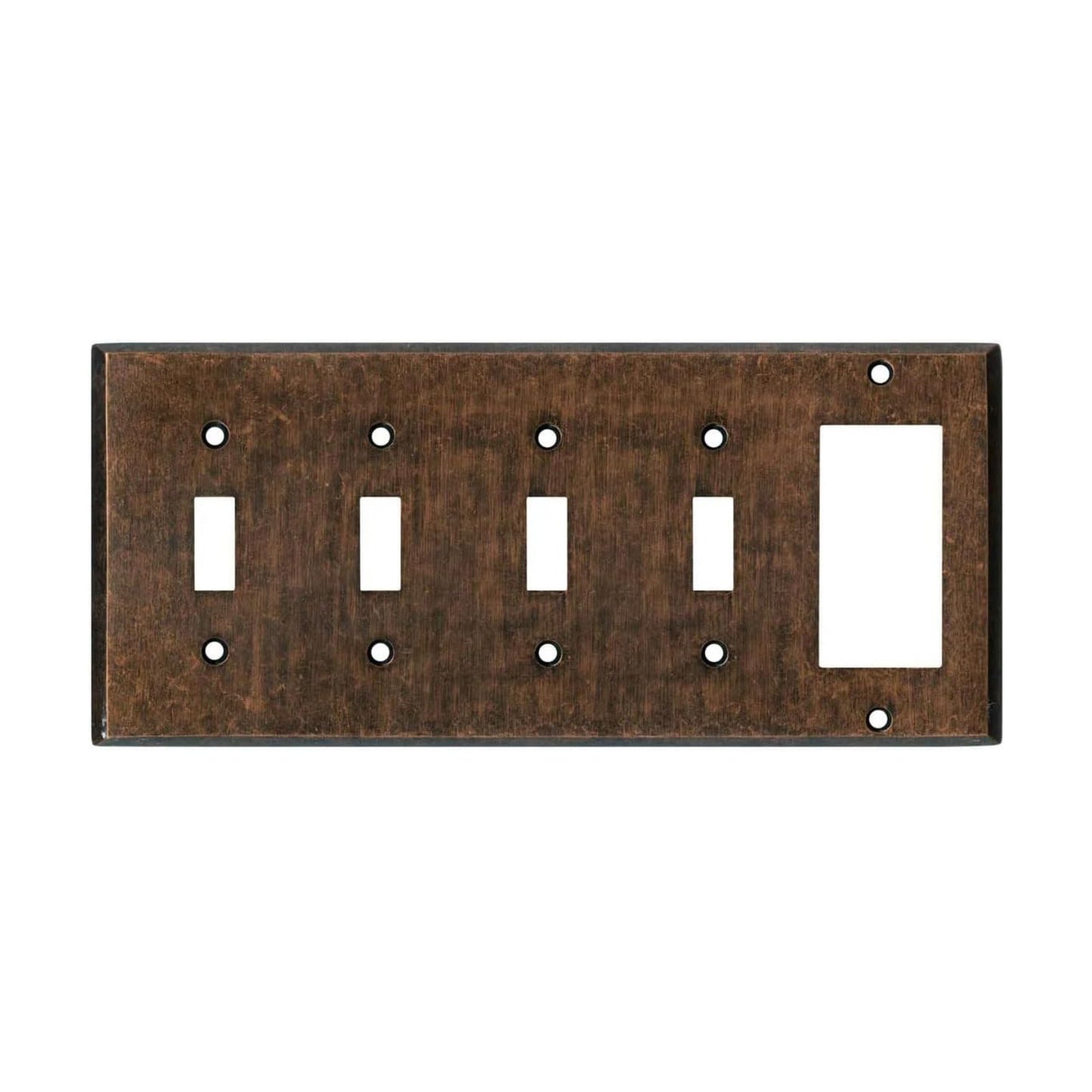 Mottled Antique Copper Outlet Wall Plate | 4 Toggle - 1 GFI Rocker | 10.1" x 4.6" | Hand-Polished Brass Construction