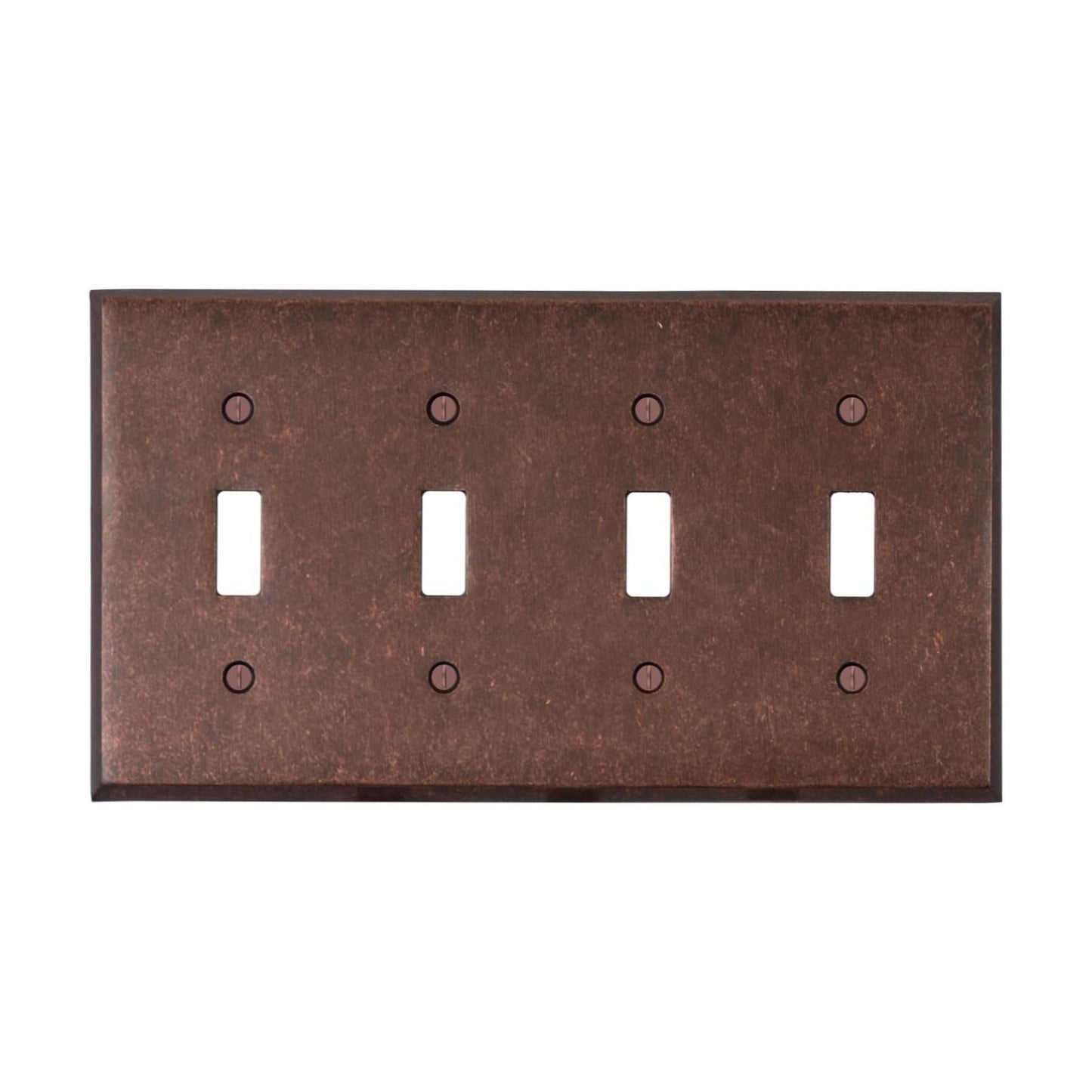 Mottled Antique Copper Outlet Wall Plate | 4 Toggle | 8.25" x 4.5" | Hand-Polished Brass Construction | Electrical