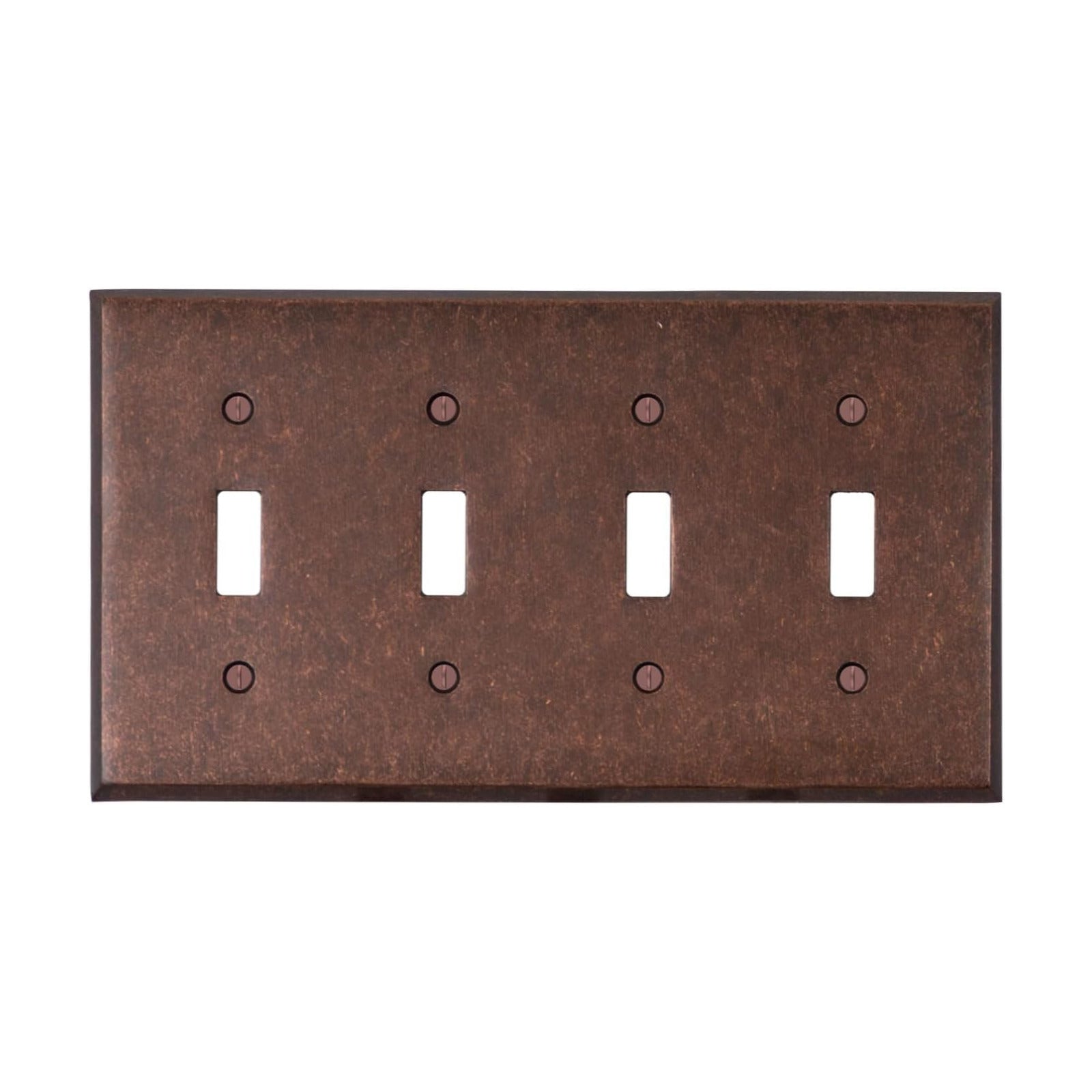 Mottled Antique Copper Outlet Wall Plate | 4 Toggle | 8.25" x 4.5" | Hand-Polished Brass Construction | Electrical