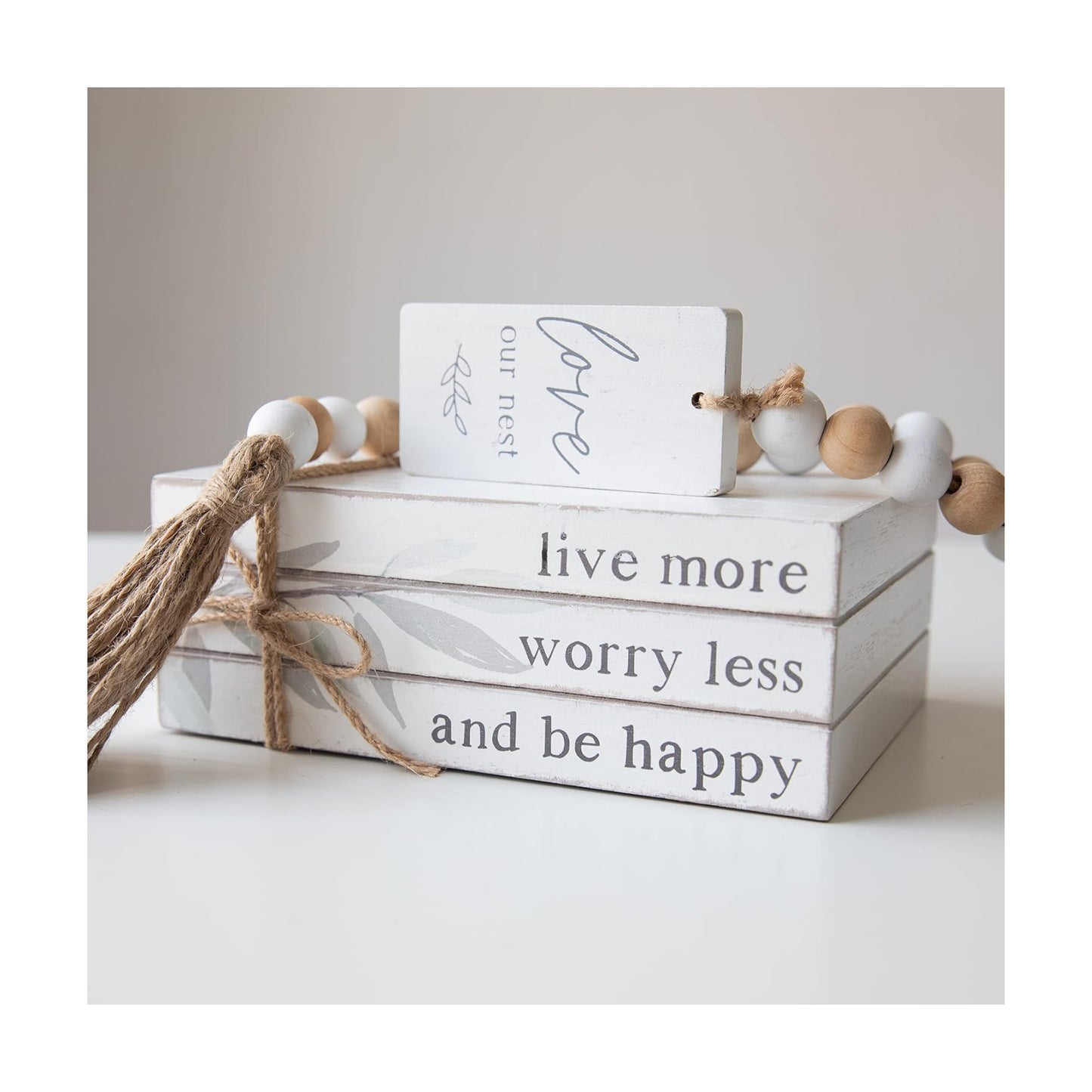 Stacked Wood Faux Books / Love / White / Set of 4