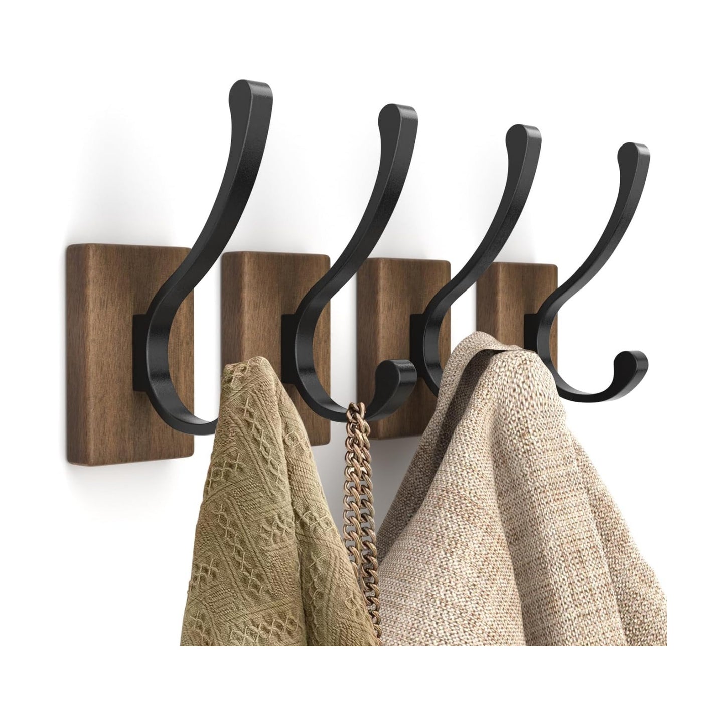 Wood Wall Hooks for Hanging / Rectangle / Set of 4
