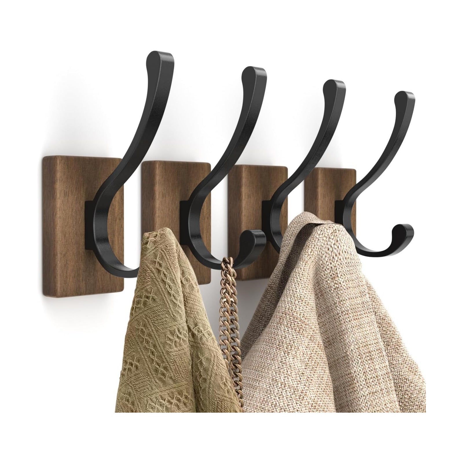 Wood Wall Hooks for Hanging / Rectangle / Set of 4