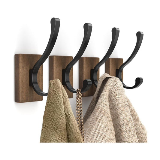 Wood Wall Hooks for Hanging / Rectangle / Set of 4