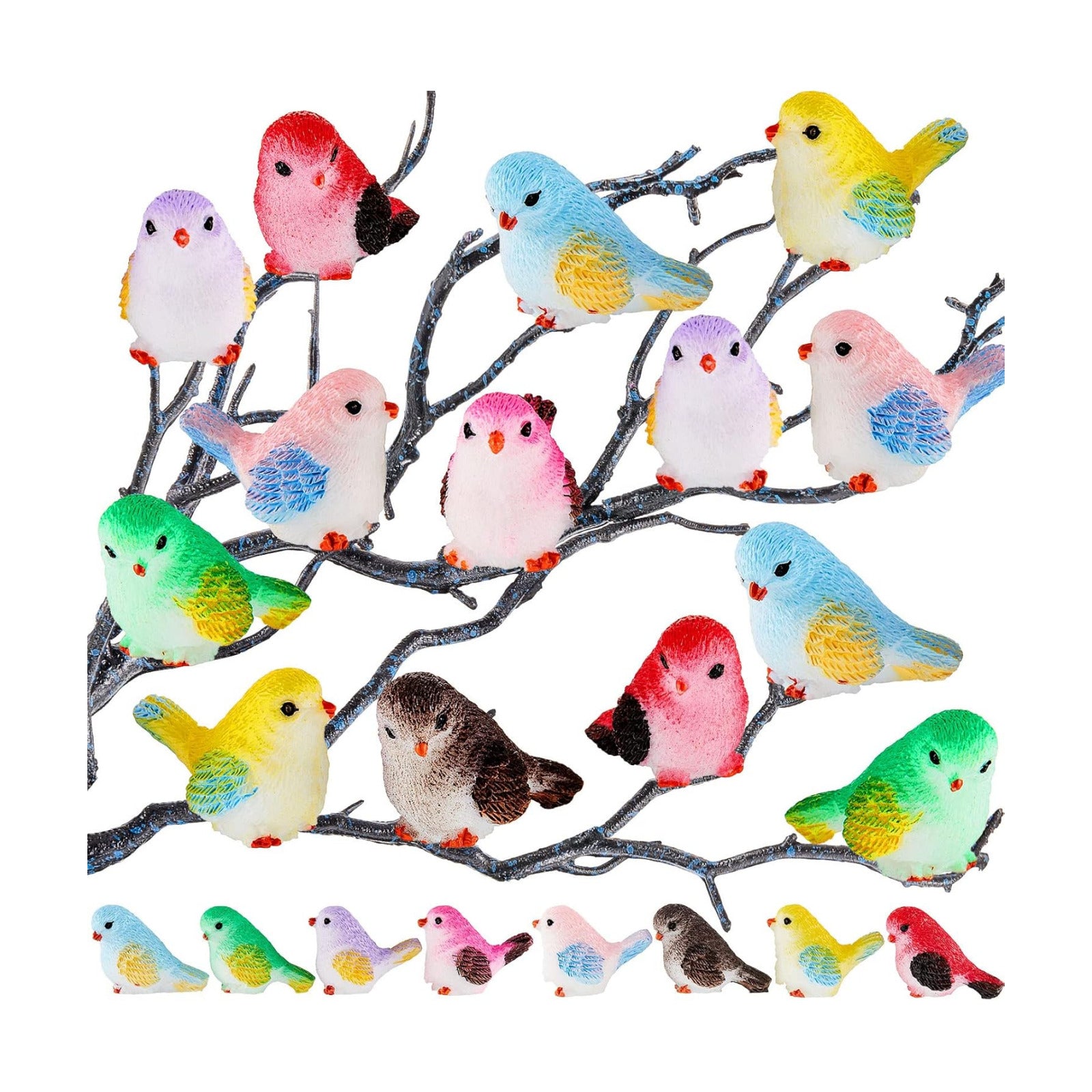 Miniature Bird Figurines Dollhouse Simulation Decorative Bird Figures Animal Model / Set of 24
