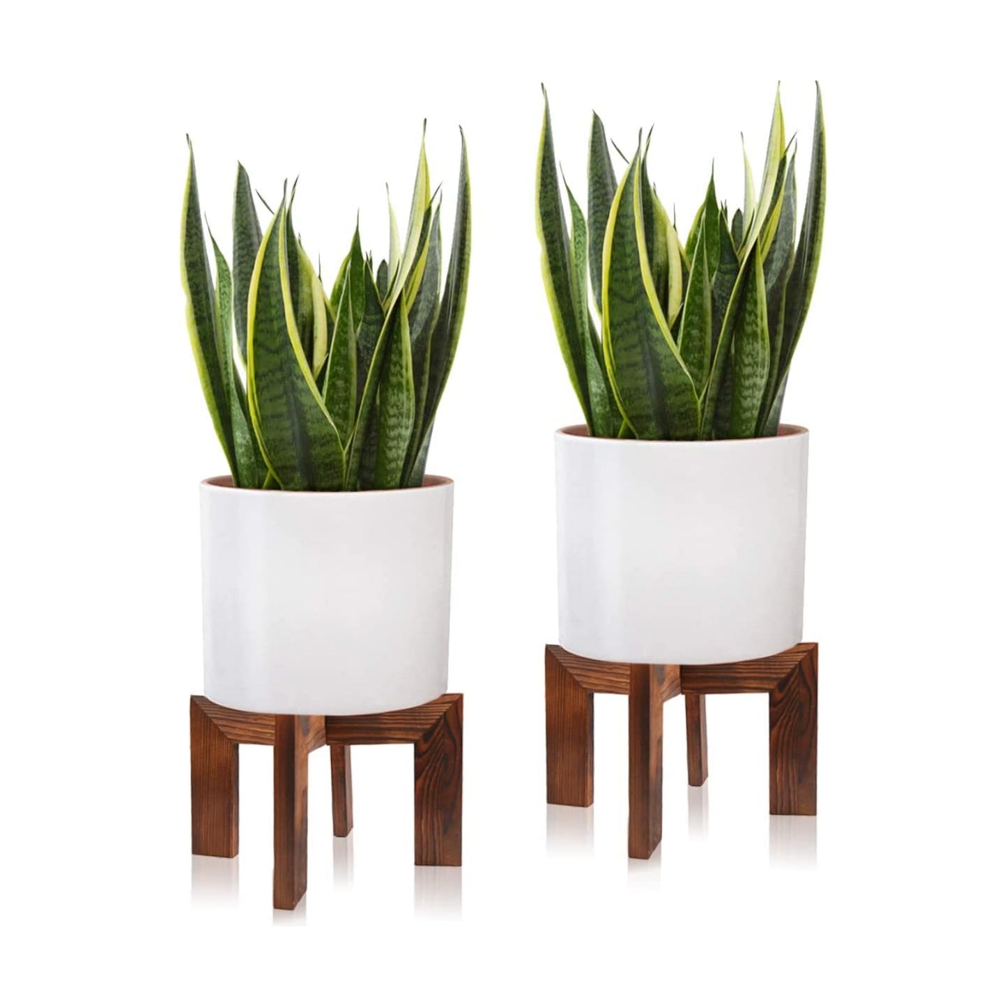 Gendral Forwepup 2 Pack Wood Plant Stand, Mid Century Modern Planter Stand Rattan Flower Pot Stand, Low Short Plant