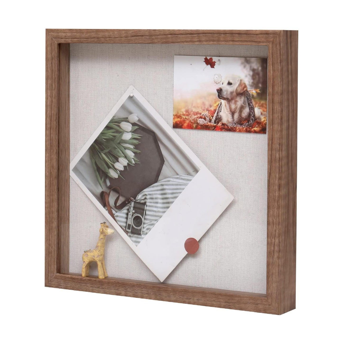 Muzilife 12x12 Shadow Box Picture Frame with Linen Board - Deep Wood & Glass Display Rustic Case Ready to Hang