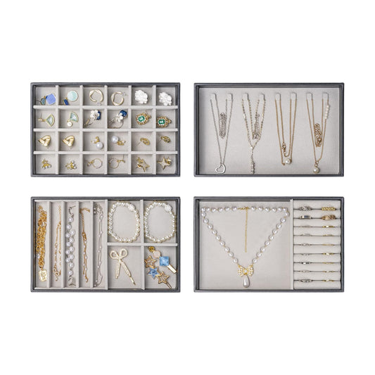Stackable Jewelry Organizer Trays for Drawers / 4 Layers / Black