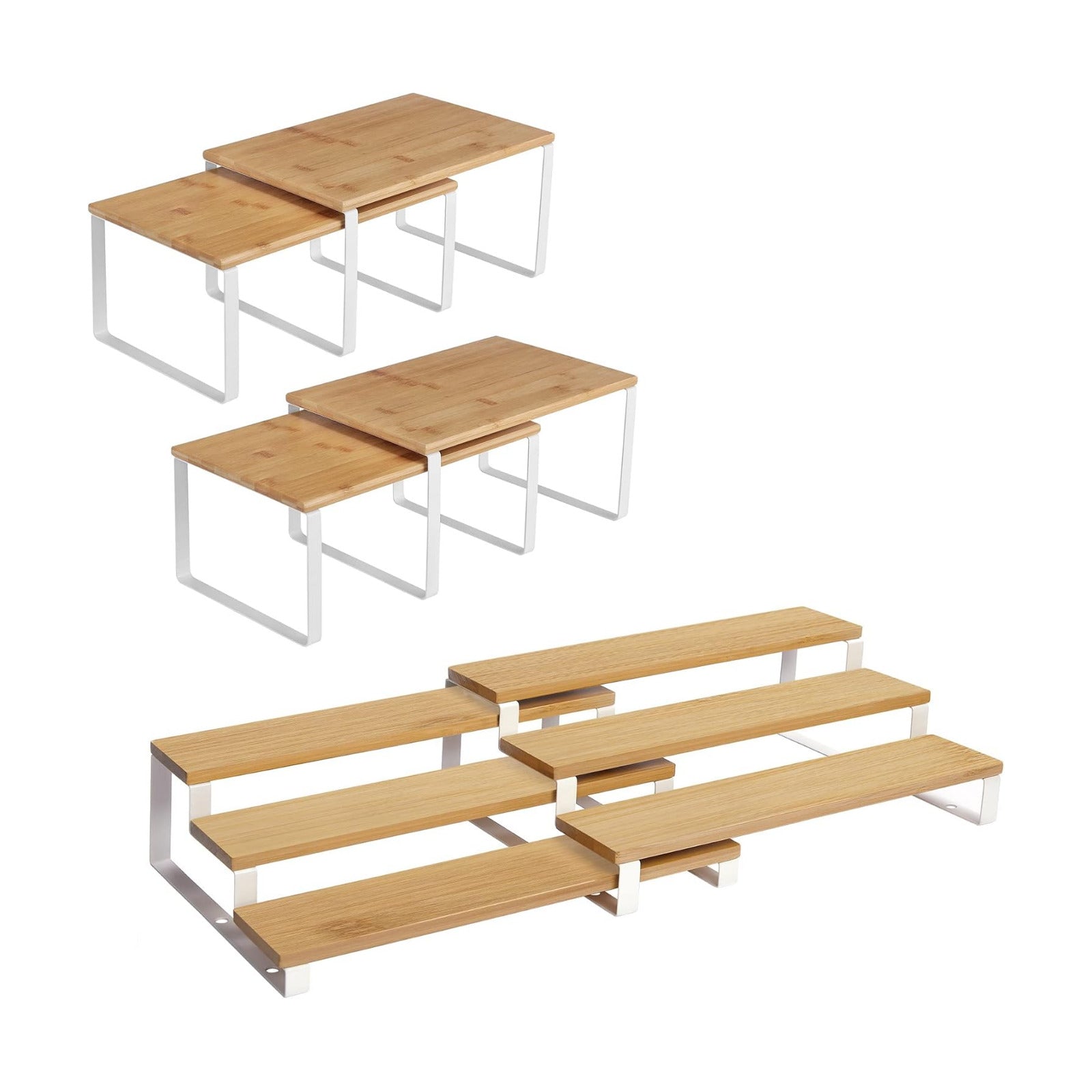 SONGMICS 6-Piece Spice Racks Bundle, 4-Pack Spice Shelves, 2-Pack 3-Tier Spice Organizers, for Kitchen Cabinet Pantry