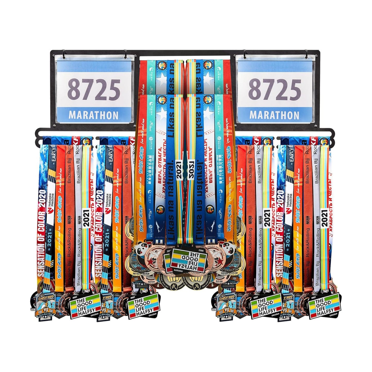Race Bib and Medal Display Hanger, Metal Rack Holder Wall Mounted Award Rack for Runners, Displays Over 100 Medals and