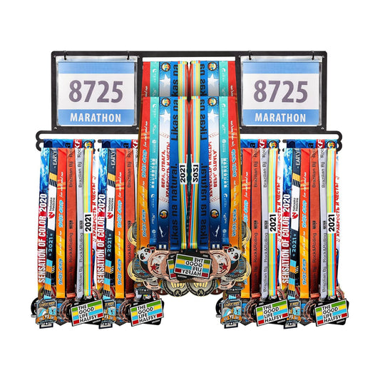 Race Bib and Medal Display Hanger, Metal Rack Holder Wall Mounted Award Rack for Runners, Displays Over 100 Medals and