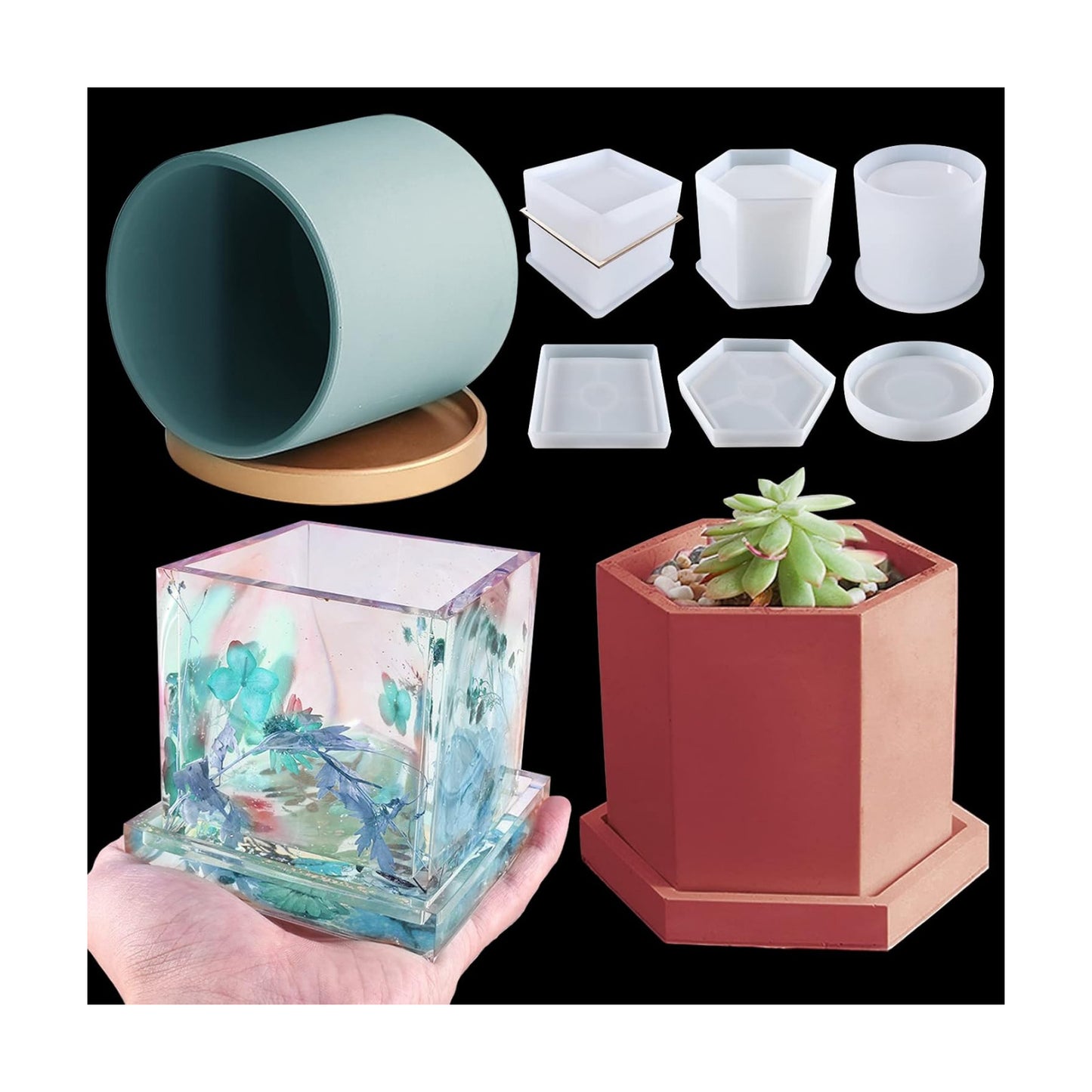 Large Silicone Plant Molds / 3pc Containers+3pc Coasters / Set of 3