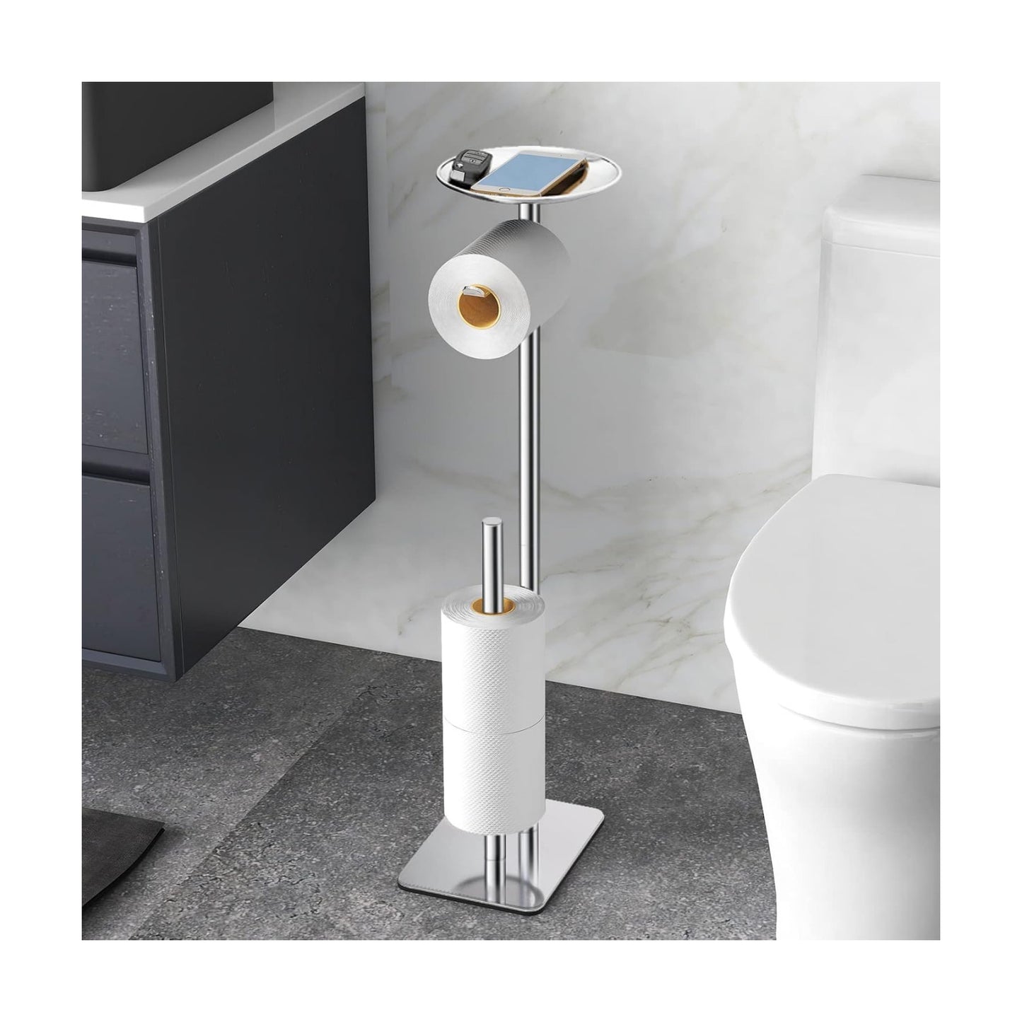 FEILERN Toilet Paper Holder Stand for Bathroom Floor Standing Toilet Roll Dispenser Storages 4 Reserve Rolls, with Top