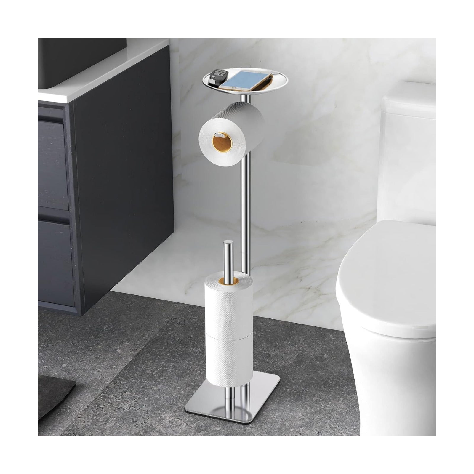 FEILERN Toilet Paper Holder Stand for Bathroom Floor Standing Toilet Roll Dispenser Storages 4 Reserve Rolls, with Top