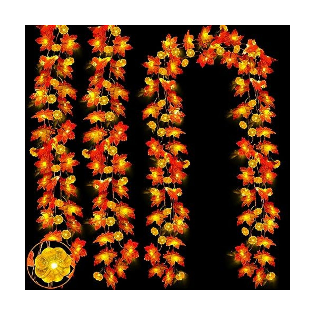 Timer&3 Pack Halloween Fall Decor Fall Garland with Pumpkin Lights 60LED