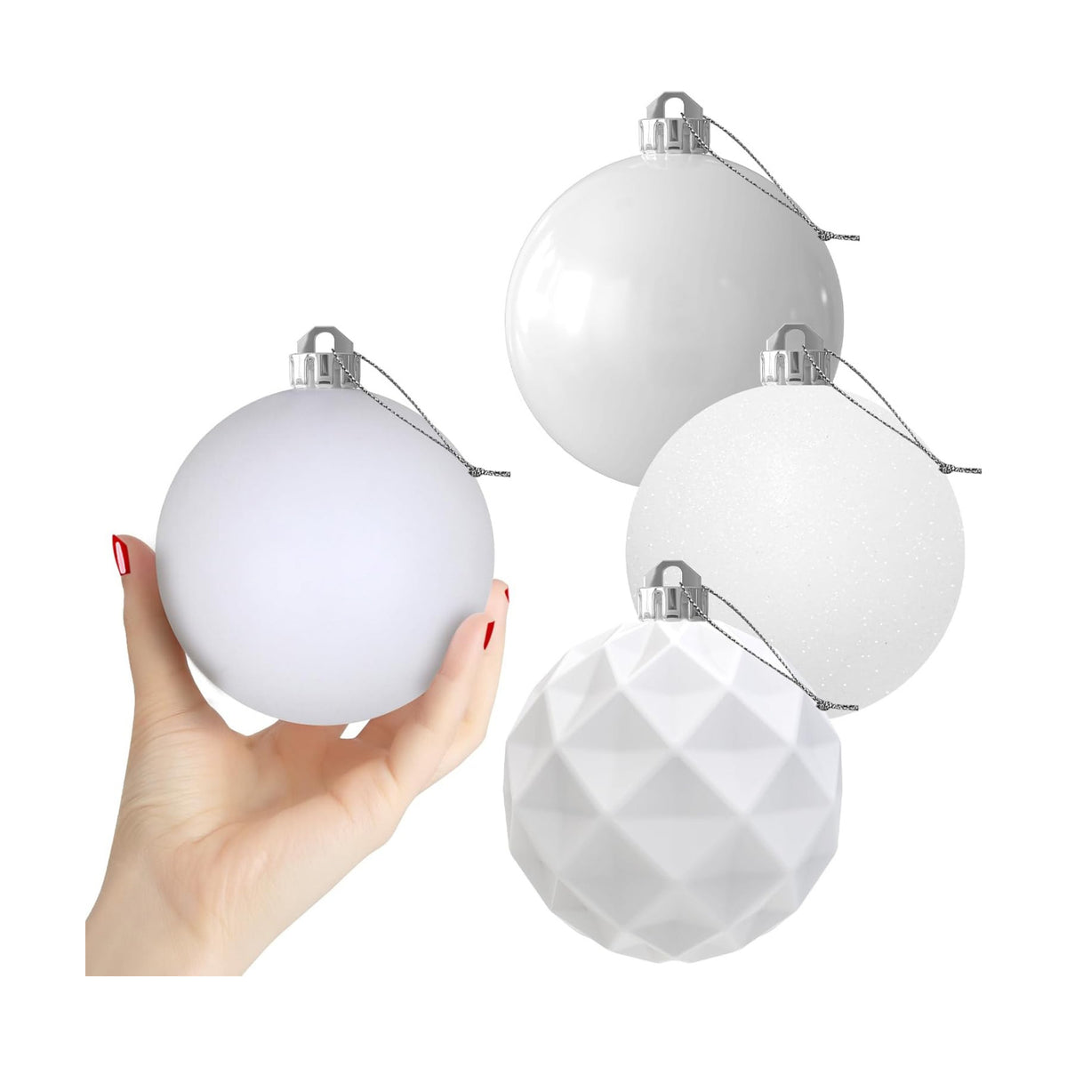 White 4.0" Large Christmas Balls - Christmas Tree Decoration Ornaments Shatterproof Hanging Balls for Birthday Halloween Holiday Wedding Decorations Set of 4pcs