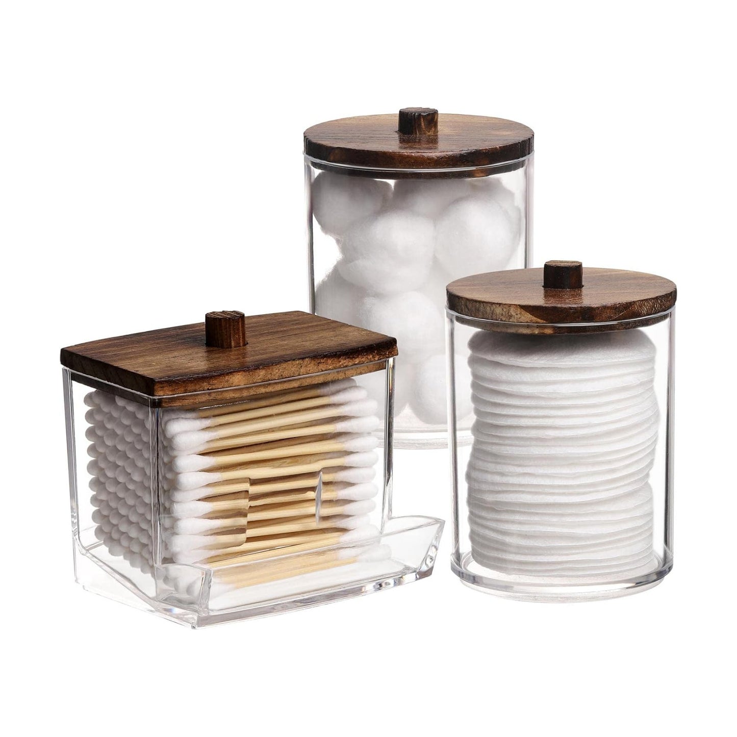 Tbestmax 3 Pack Qtips Holder Bathroom Container, 10 oz Cotton Ball/Swabs Dispenser, Apothecary Jar Organizer for