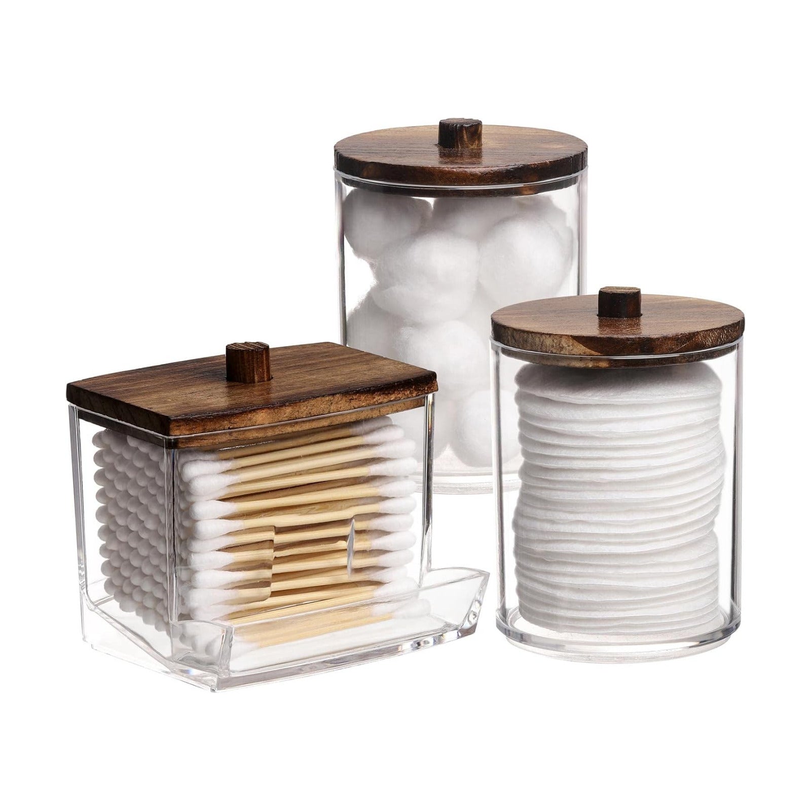 Tbestmax 3 Pack Qtips Holder Bathroom Container, 10 oz Cotton Ball/Swabs Dispenser, Apothecary Jar Organizer for