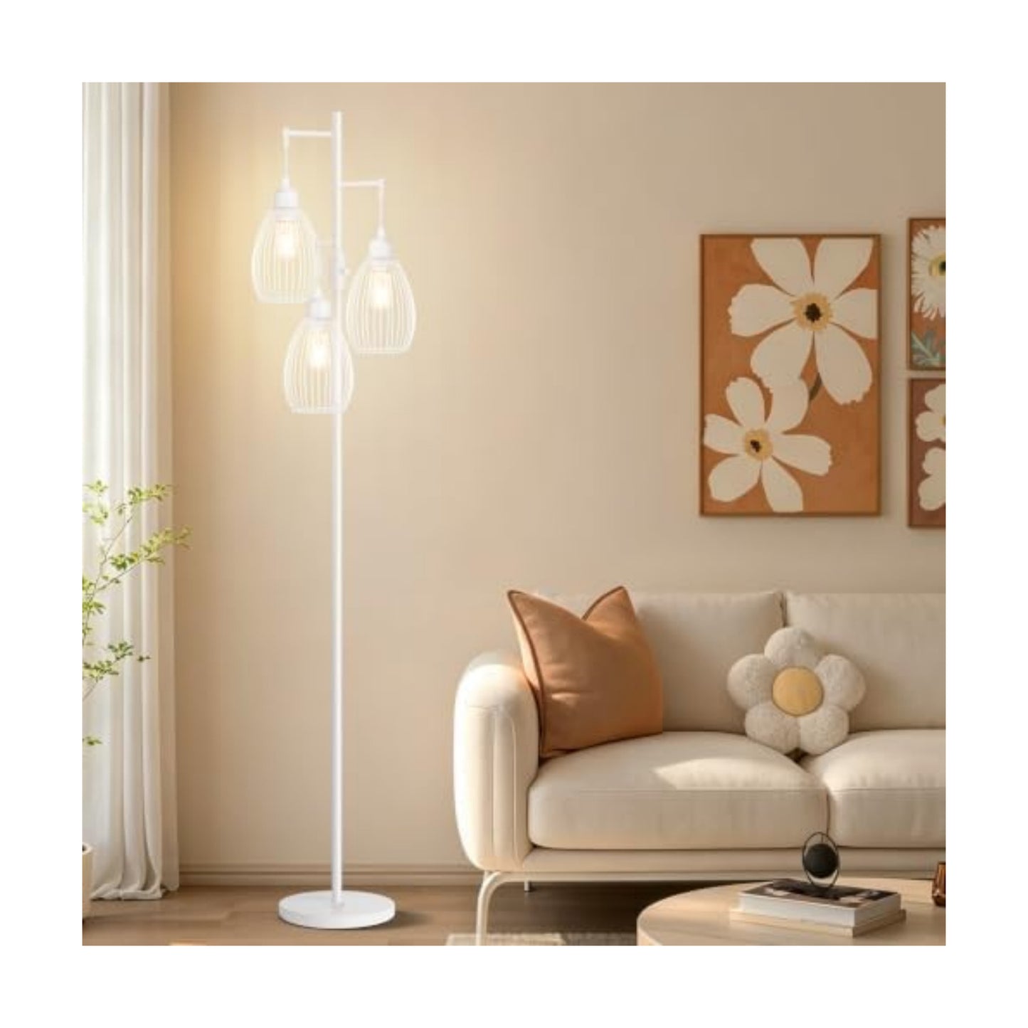 Dimmable Floor Lamp, 3 x 800LM LED Edison Bulbs Included, Farmhouse Industrial Floor Lamp Standing Lamp with Elegant