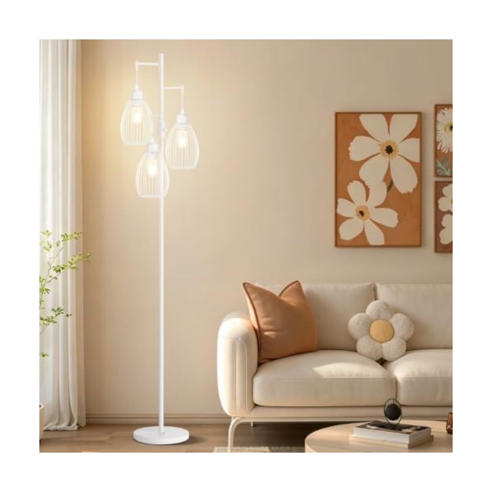 Dimmable Floor Lamp, 3 x 800LM LED Edison Bulbs Included, Farmhouse Industrial Floor Lamp Standing Lamp with Elegant