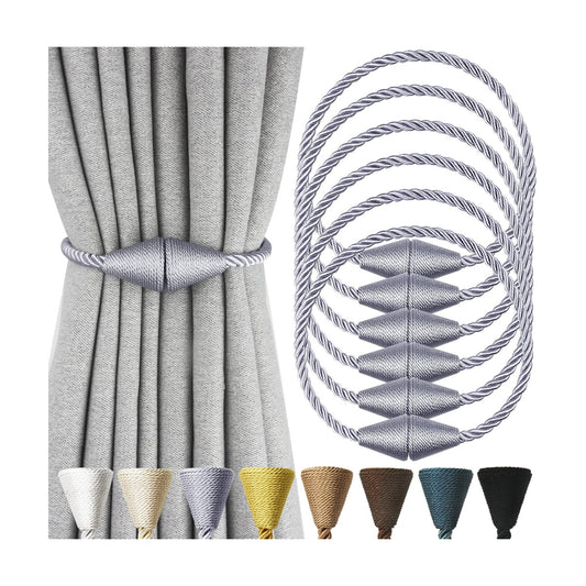 Magnetic Curtain Tiebacks Rope Decorative Holdbacks for Drapes Nieffeiy | 6 Pack Grey Modern Handmade Curtain Tie Backs