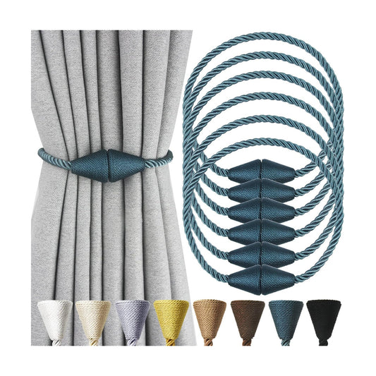 Magnetic Curtain Tiebacks Rope Decorative Holdbacks for Drapes Nieffeiy | 6 Pack Blue Modern Handmade Curtain Tie Backs