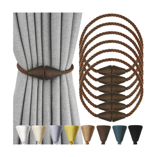 Magnetic Curtain Tiebacks Rope Decorative Holdbacks for Drapes Nieffeiy | 6 Pack Coffee Modern Handmade Curtain Tie