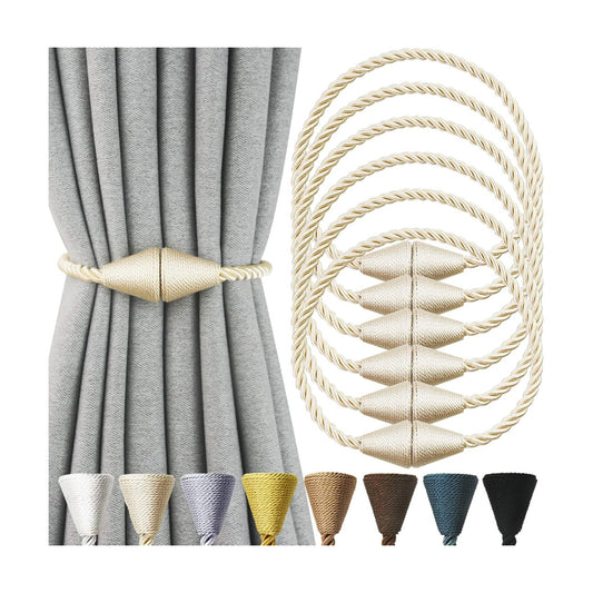 Magnetic Curtain Tiebacks Rope Decorative Holdbacks for Drapes Nieffeiy | 6 Pack Beige Modern Handmade Curtain Tie