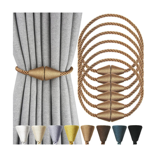 6 Pack Magnetic Curtain Tiebacks Rope Modern Handmade Curtain Tie Backs Decorative Drapes Weave Holdbacks for Window