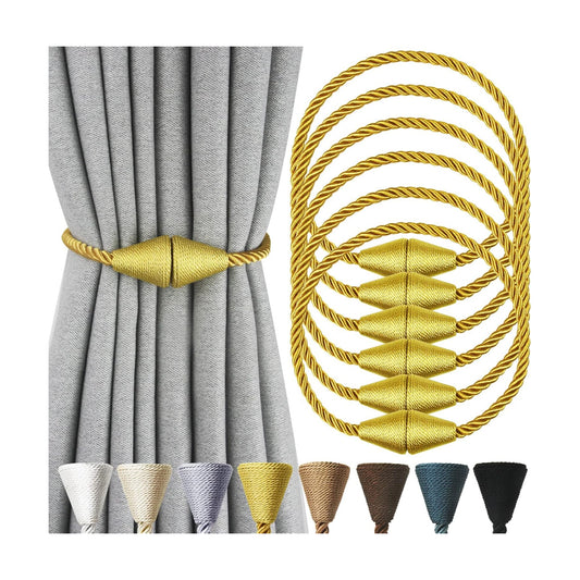 Magnetic Curtain Tiebacks Rope Decorative Holdbacks for Drapes Nieffeiy | 6 Pack Gold Modern Handmade Curtain Tie Backs