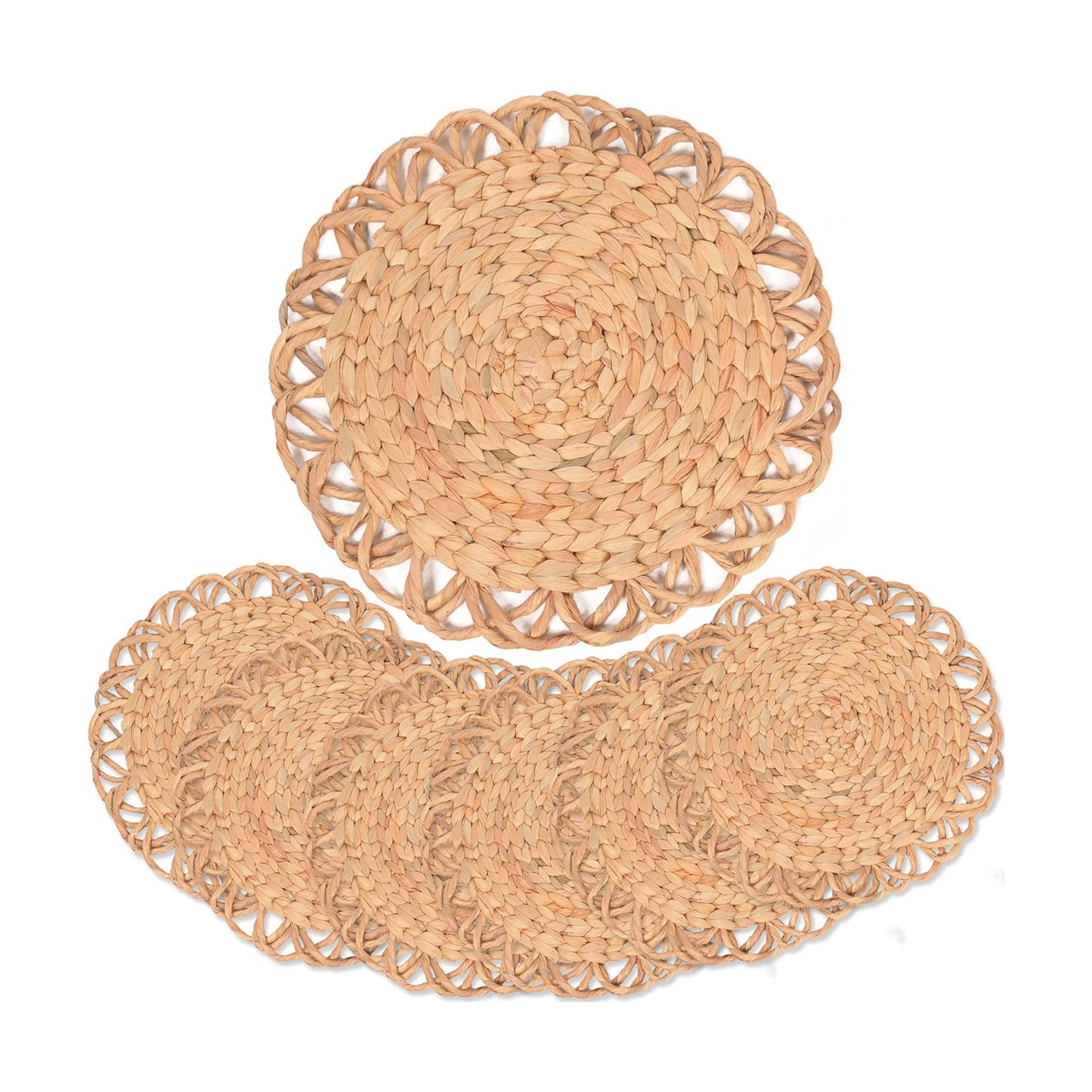 Round Woven Placemats Set of 6, Water Hyacinth Rattan Placemats for Round Table, Plate Chargers for Dinner Plates