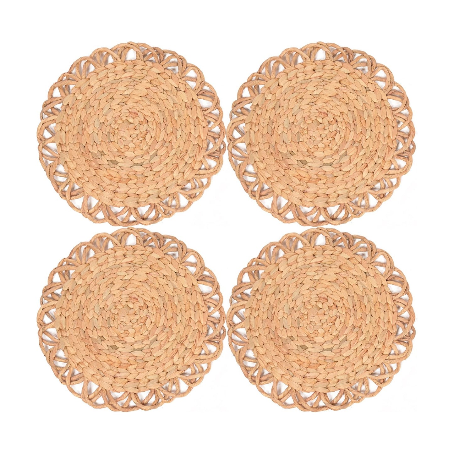 Round Woven Placemats Set of 4, Water Hyacinth Rattan Placemats for Round Table, Plate Chargers for Dinner Plates