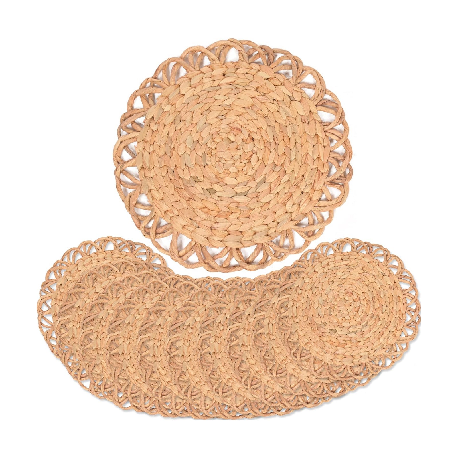 Round Woven Placemats Set of 10, Water Hyacinth Round Placemats, Plate Chargers for Dinner Plates, Individuales para