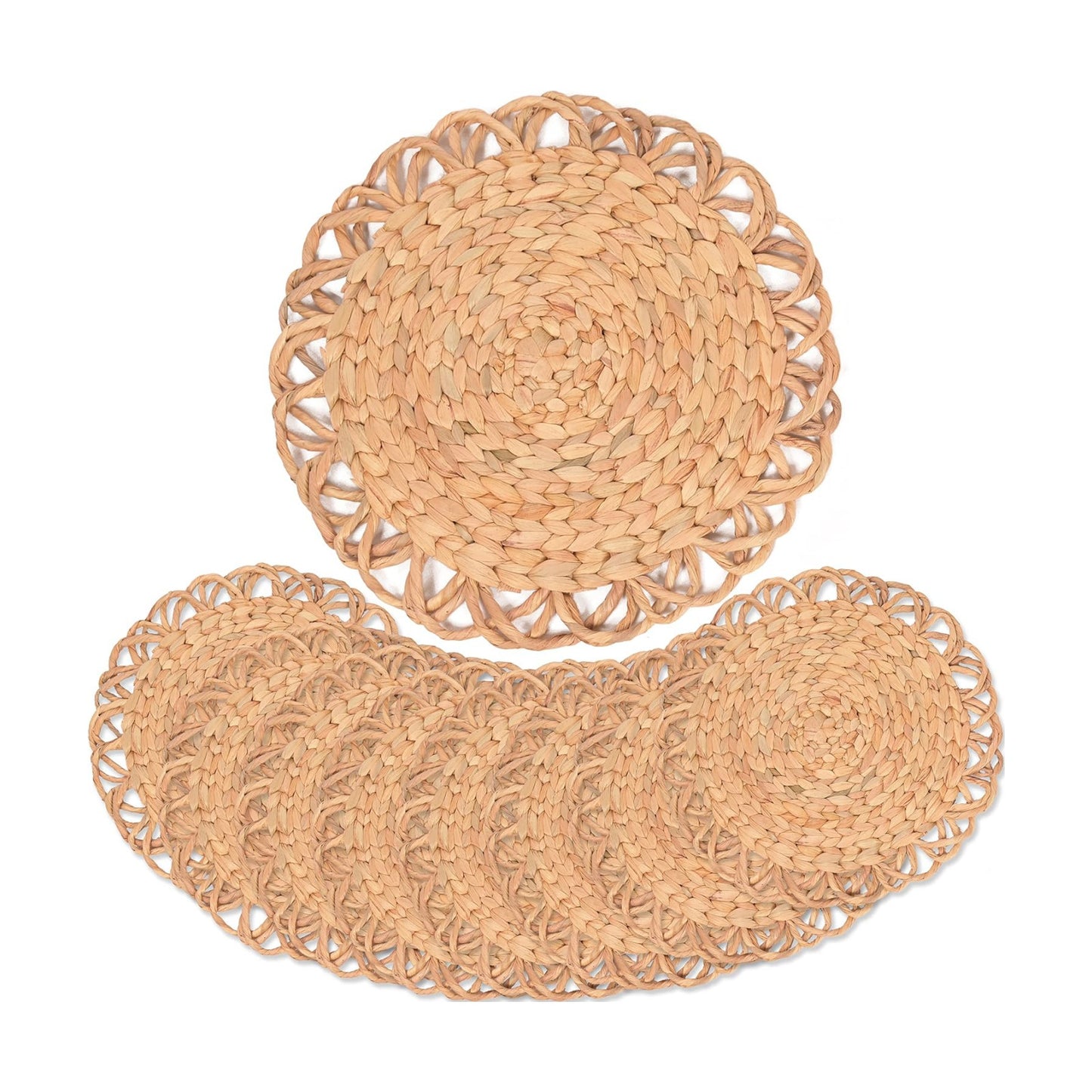 Round Woven Placemats Set of 8, Water Hyacinth Rattan Placemats for Round Table, Plate Chargers for Dinner Plates