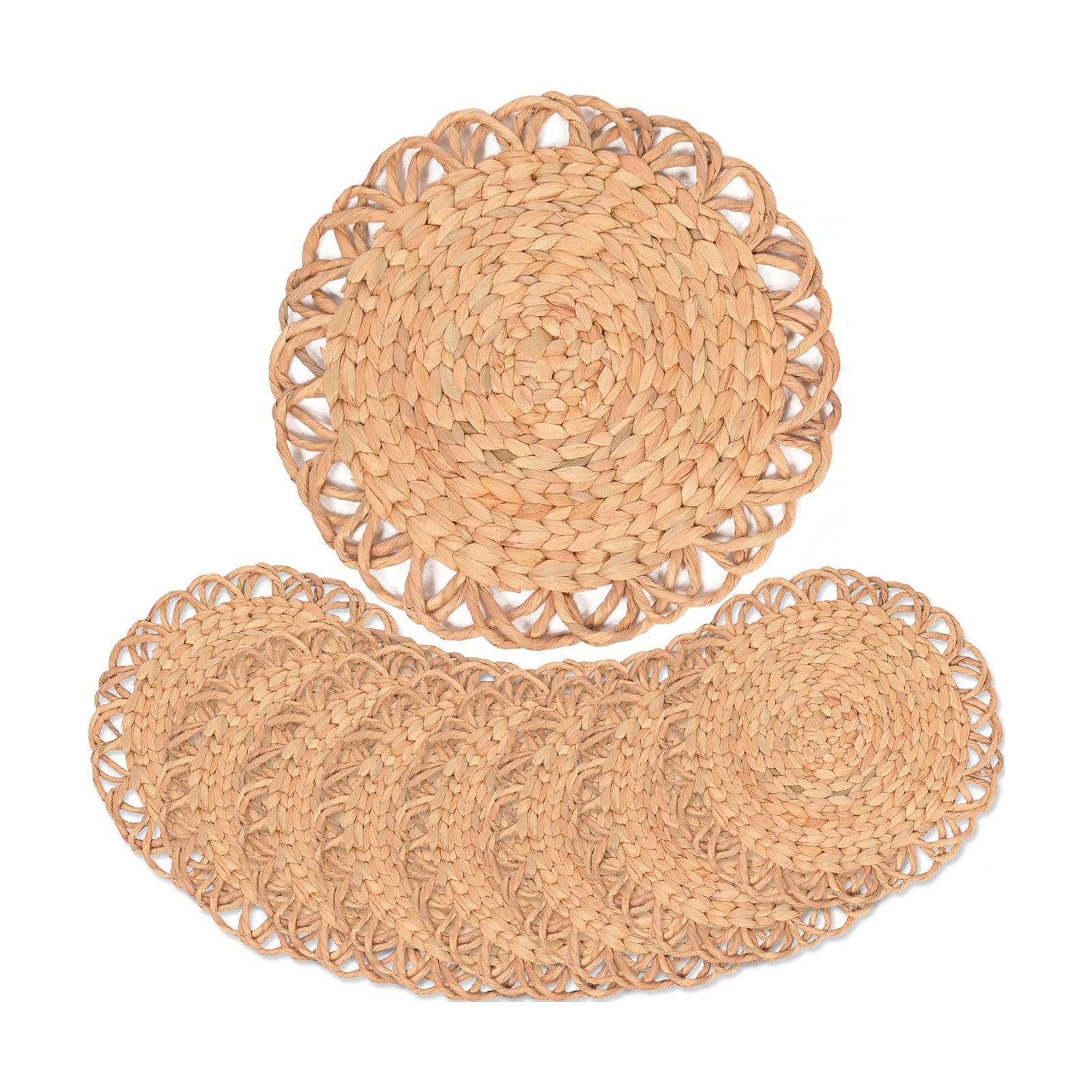 Round Woven Placemats Set of 8, Water Hyacinth Rattan Placemats for Round Table, Plate Chargers for Dinner Plates